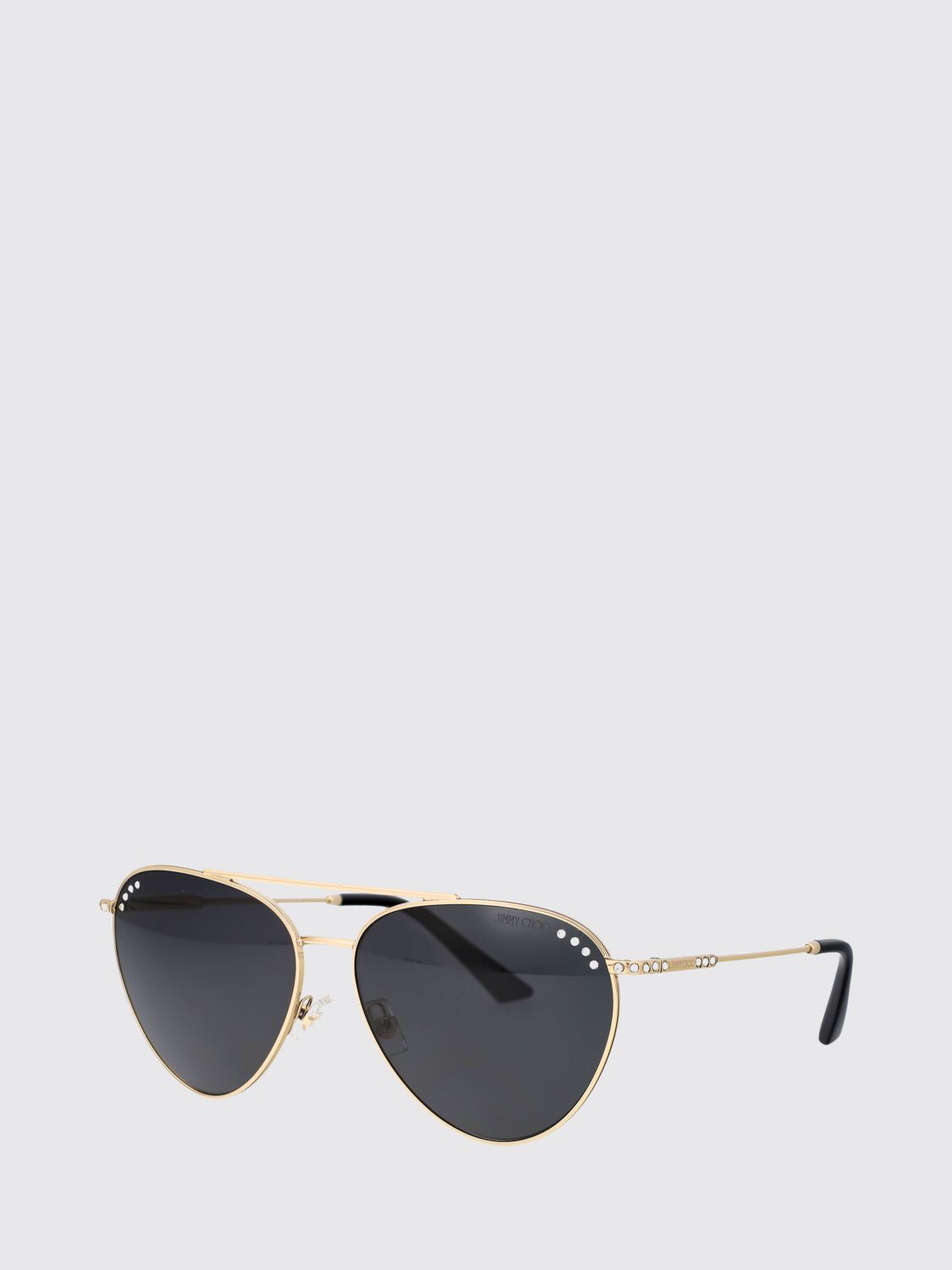 JIMMY CHOO Aviator Sunglasses in Steel with Rhinestones and Double Bridge　JIMMY CHOO アビエイター サングラス スチール ラインストーンとダブルブリッジ付き JIMMY