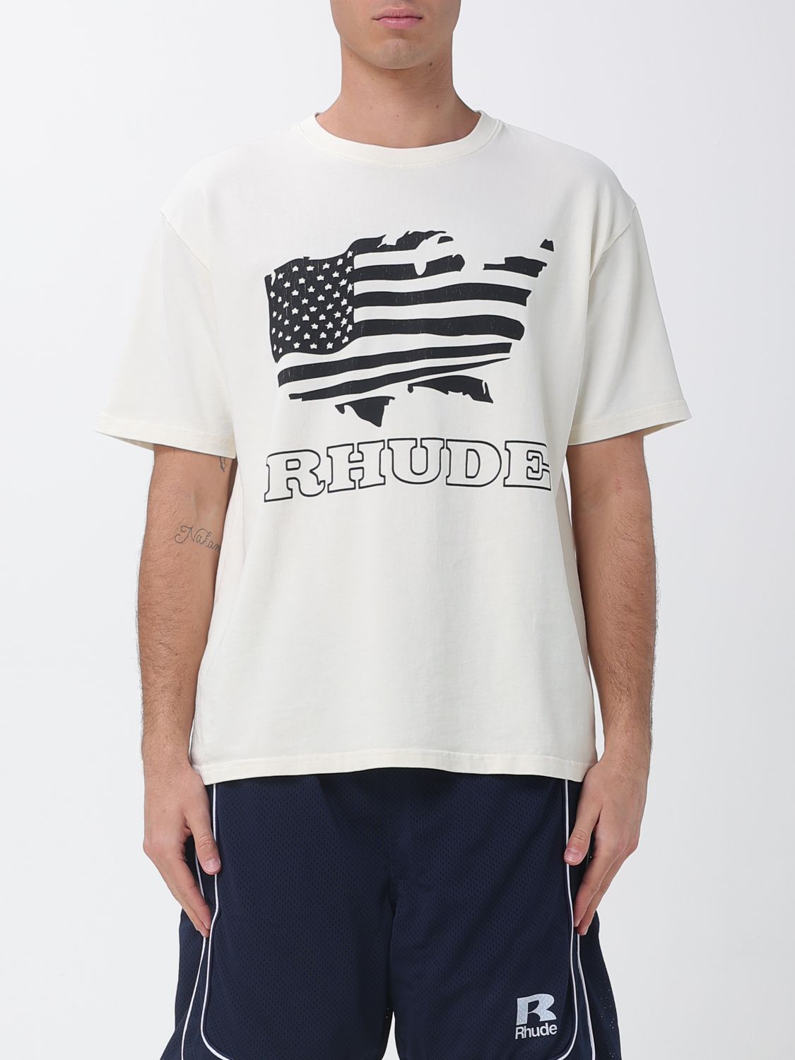 Rhude Crewneck Cotton T-shirt with Graphic Print and Contrast Logo · S