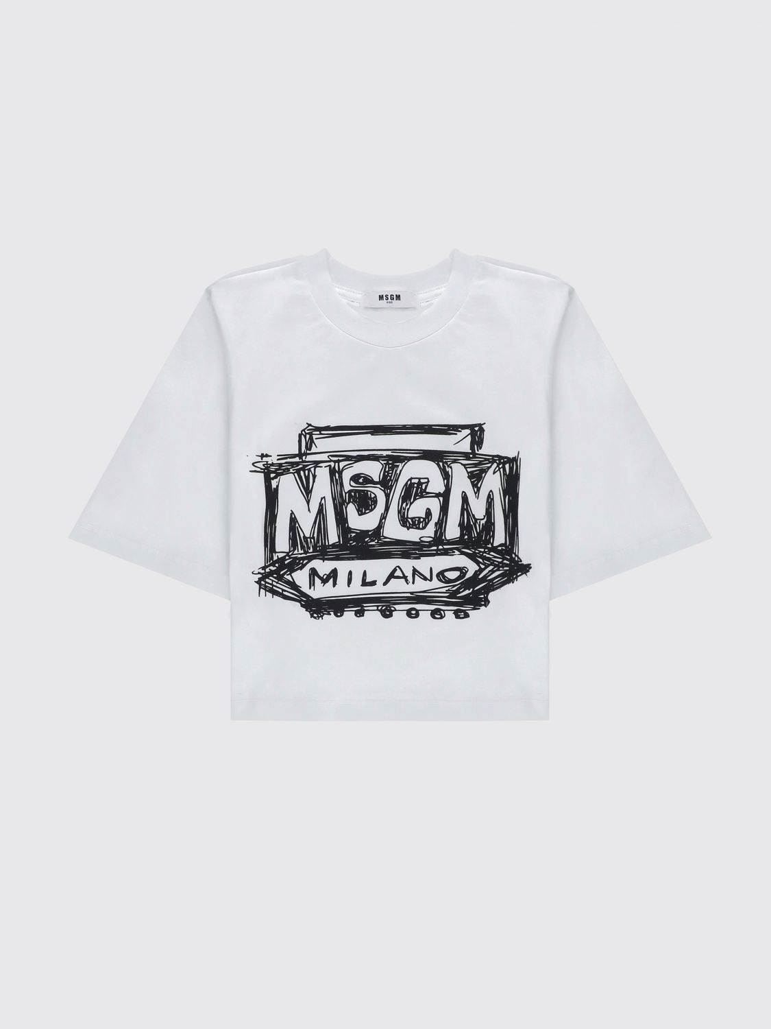 MSGM Boy's Cotton T-shirt with Contrasting Logo Print　MSGM ボーイズ コットン T シャツ コントラストロゴプリント MSGM