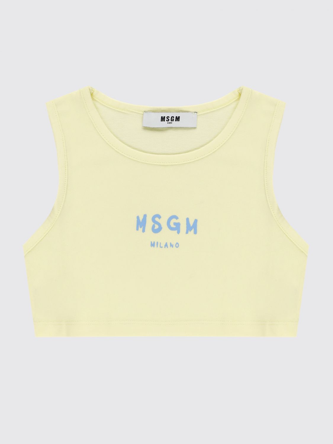 MSGM Boy's Cropped Cotton Top with Contrasting Logo　MSGM ボーイズ クロップド コットン トップ コントラストロゴ付き MSGM
