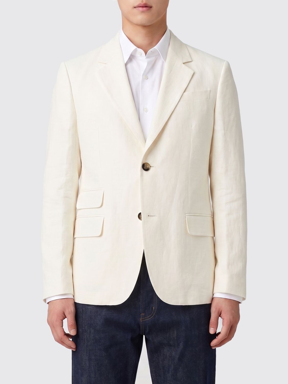 AMI PARIS Single-Breasted Blazer in Linen and Viscose Blend with Classic Lapels　AMI PARIS シングルブレスト ブレザー（リネンとビスコースブレンド、クラシックなラペル付き） AMI
