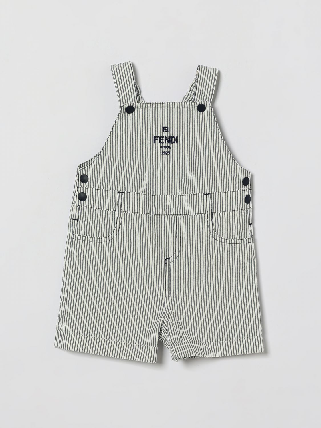 FENDI Salopette in cotone a righe con logo