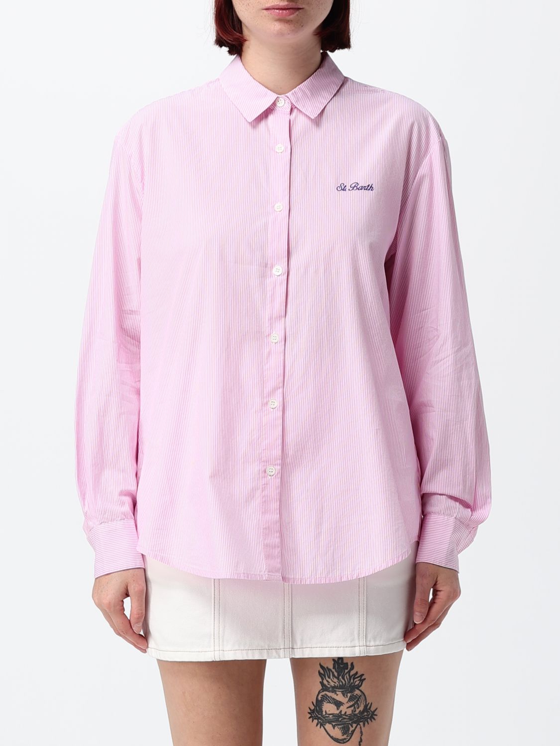 Mc2 Saint Barth Striped Cotton Relaxed Fit Shirt with a French Collar · L