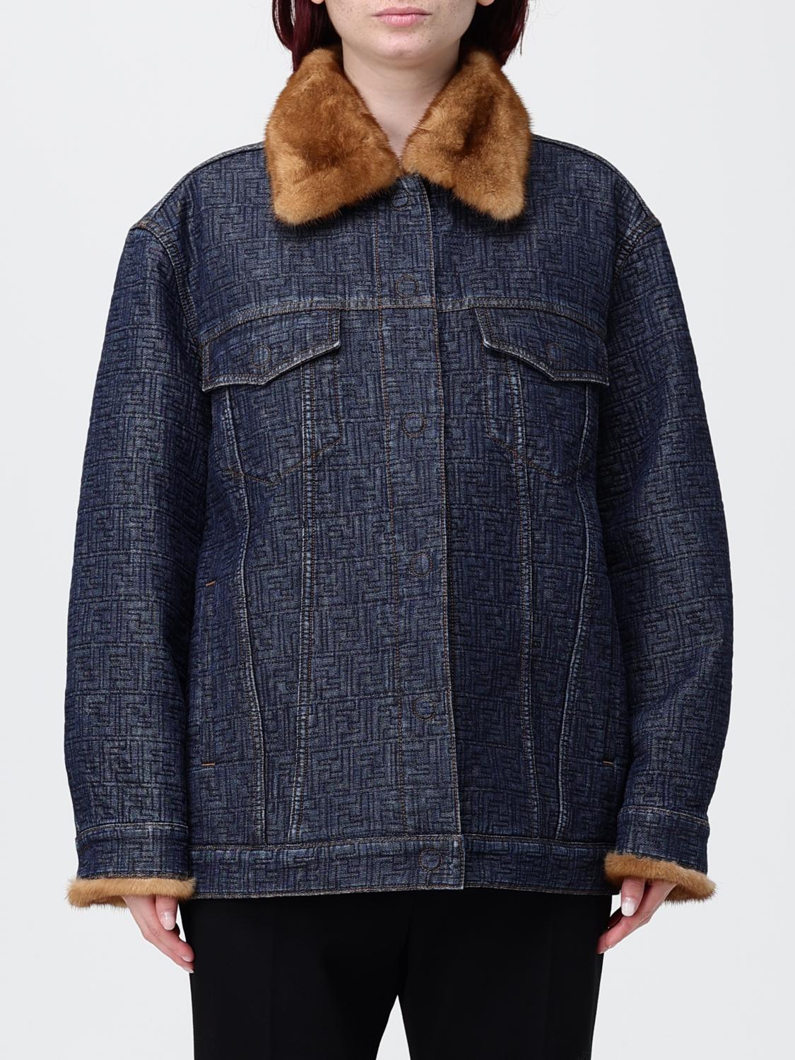 FENDI Giacca di jeans con bordi di pelliccia