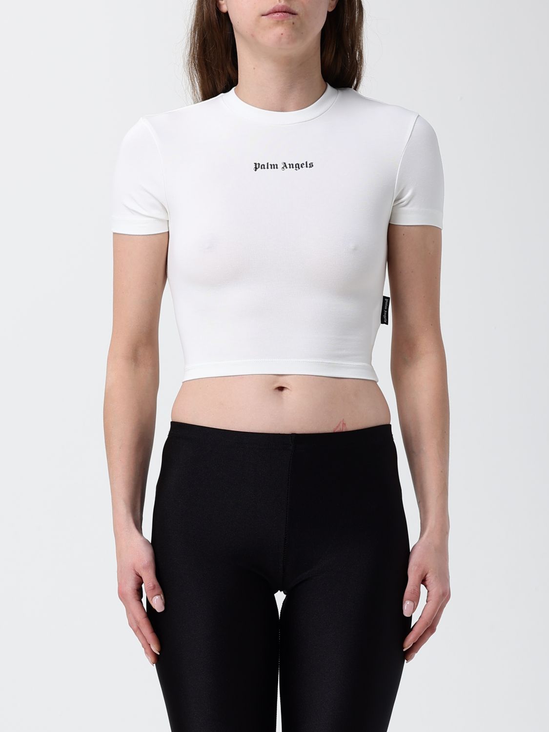PALM ANGELS Stretch Cotton Cropped Top with Logo　PALM ANGELS ロゴ入りストレッチコットンクロップドトップス PALM