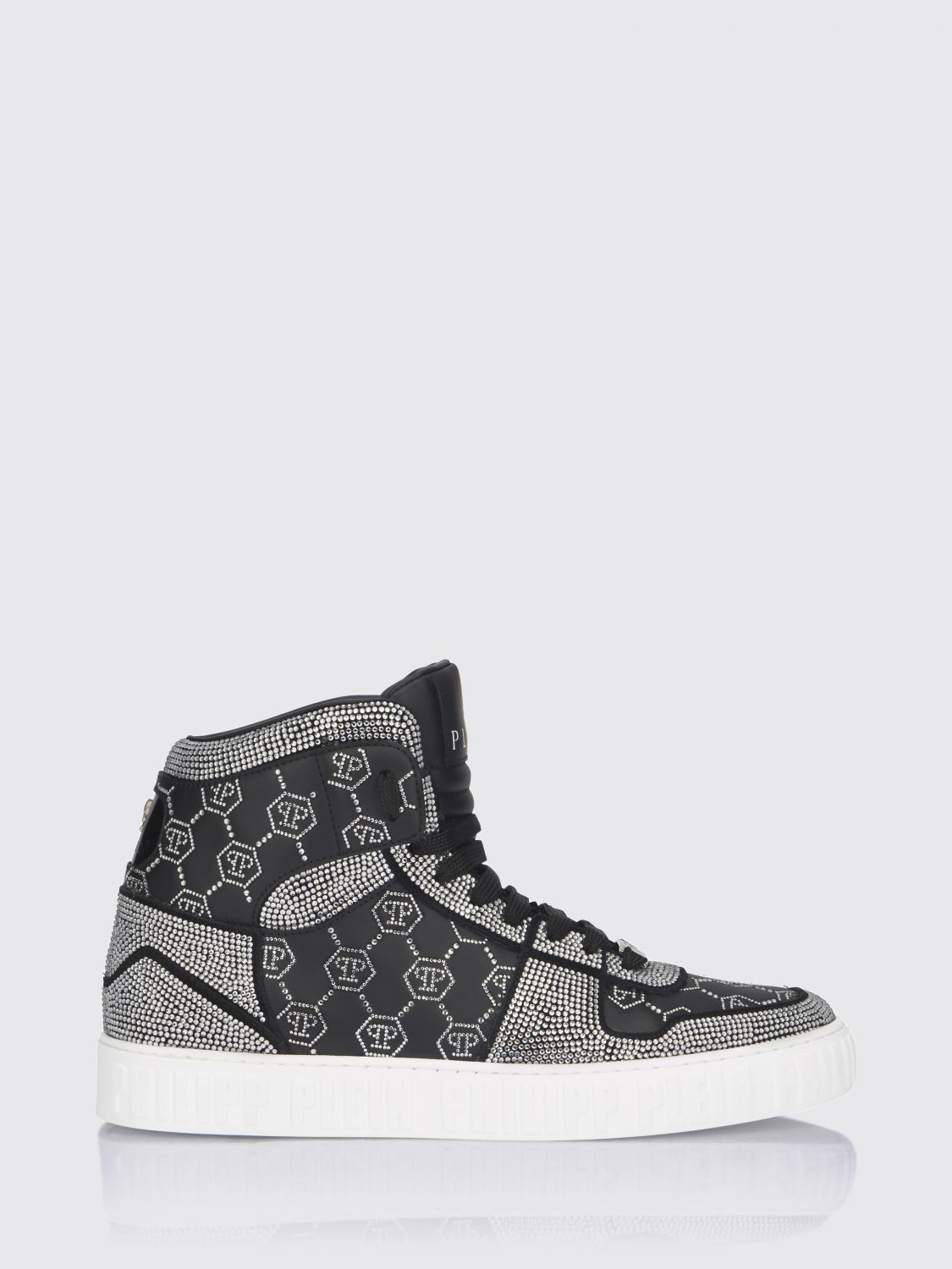 PHILIPP PLEIN Ledersneakers mit aufgesetzten Strasssteinen