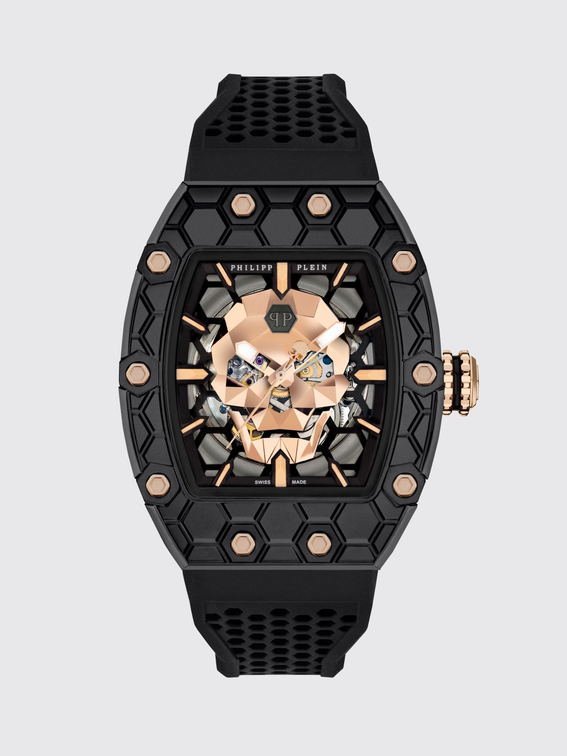 PHILIPP PLEIN Orologio Crypto King Black Bea$t in caucciù e acciaio placcato oro 18 kt