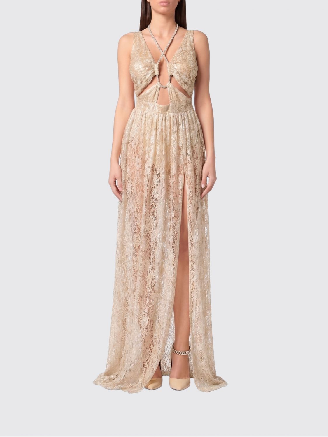 PHILIPP PLEIN Abito lungo in pizzo cut-out