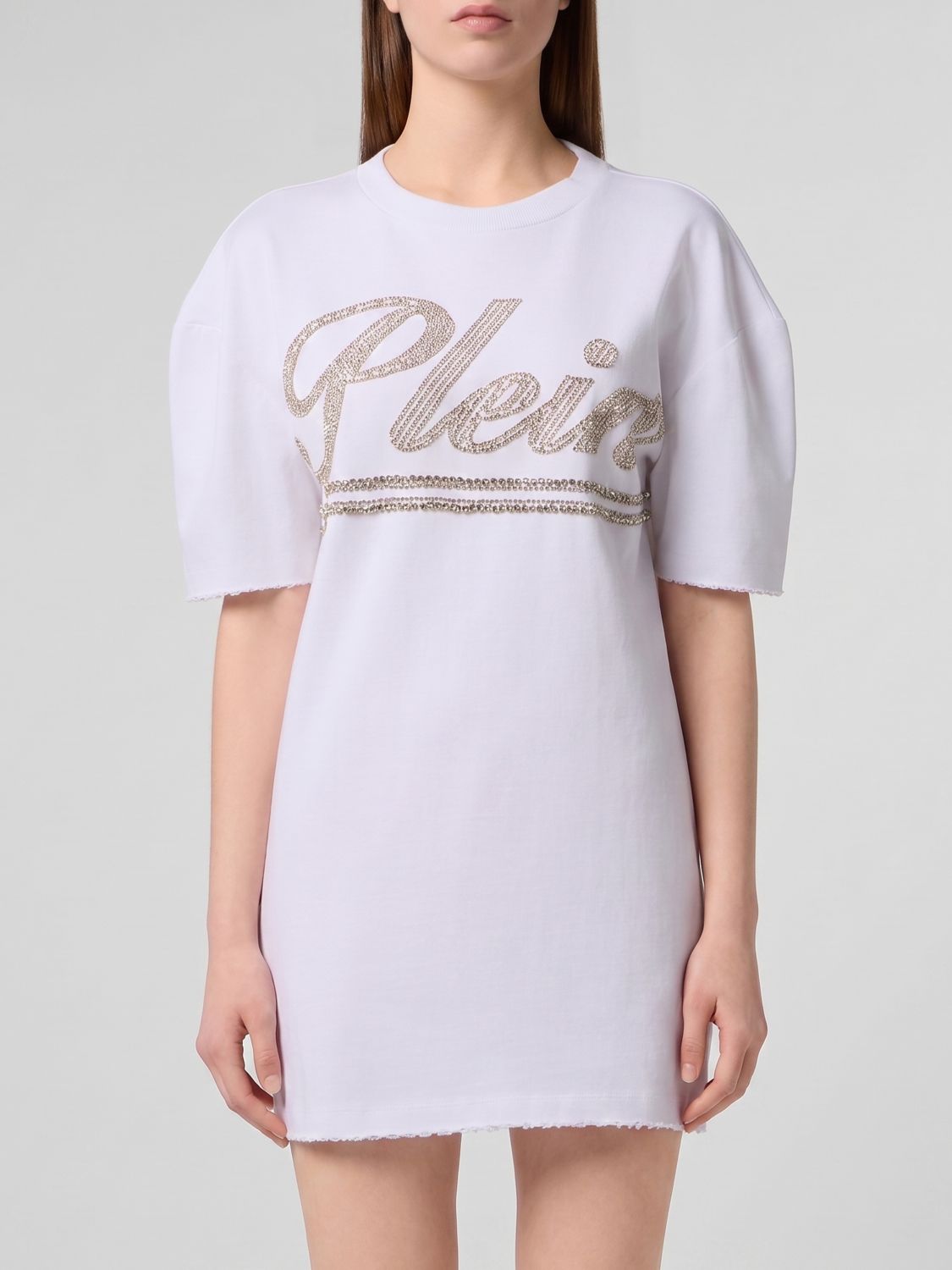 PHILIPP PLEIN Cotton Crew-Neck T-Shirt with Rhinestone Logo