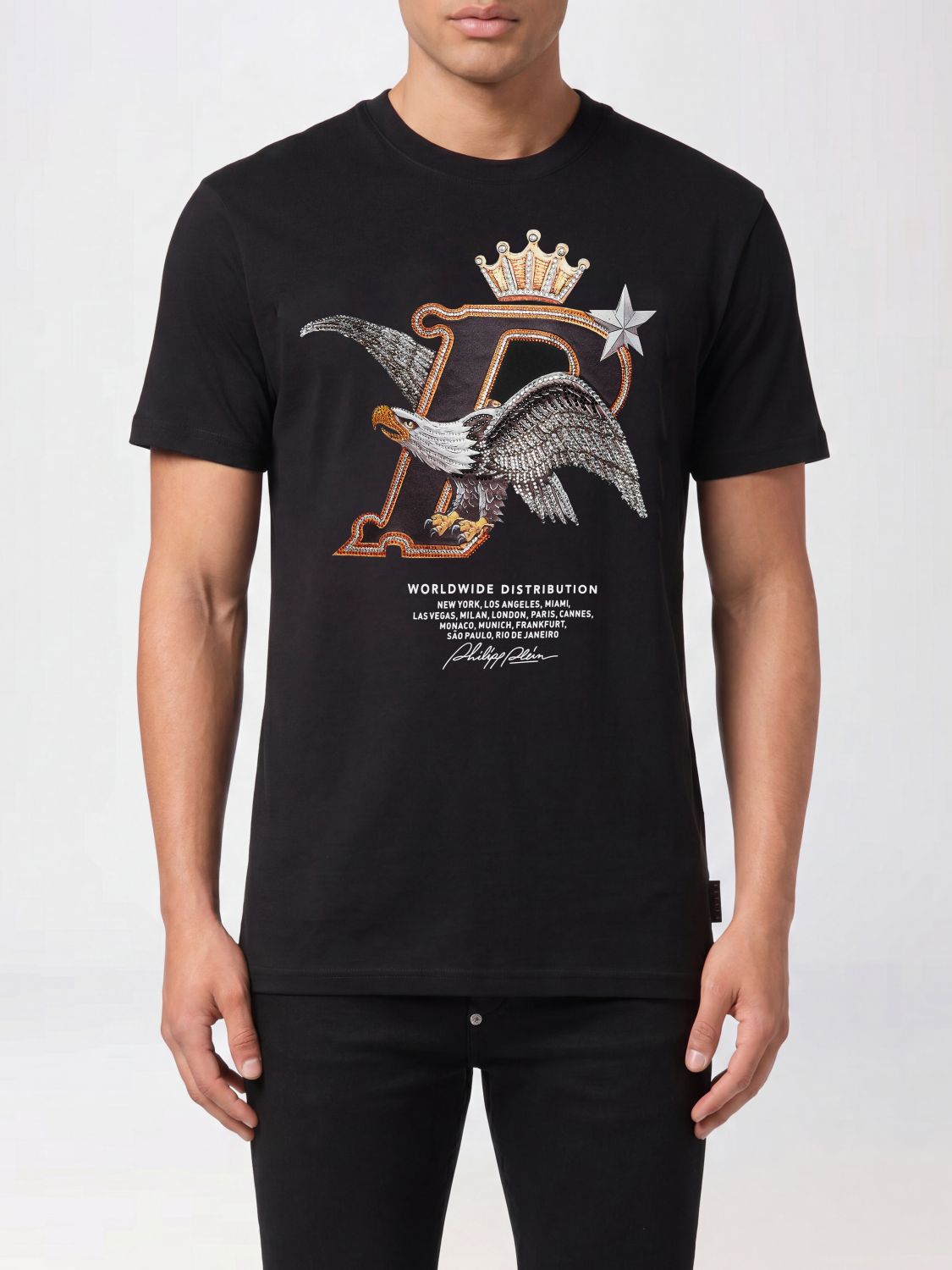 PHILIPP PLEIN T-shirt in cotone con logo e strass
