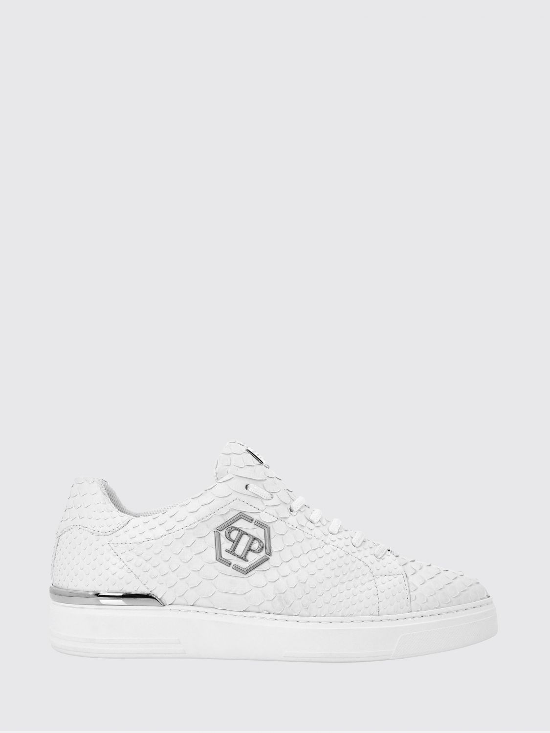 Philipp Plein Python Print Leather Sneakers with Hexagon