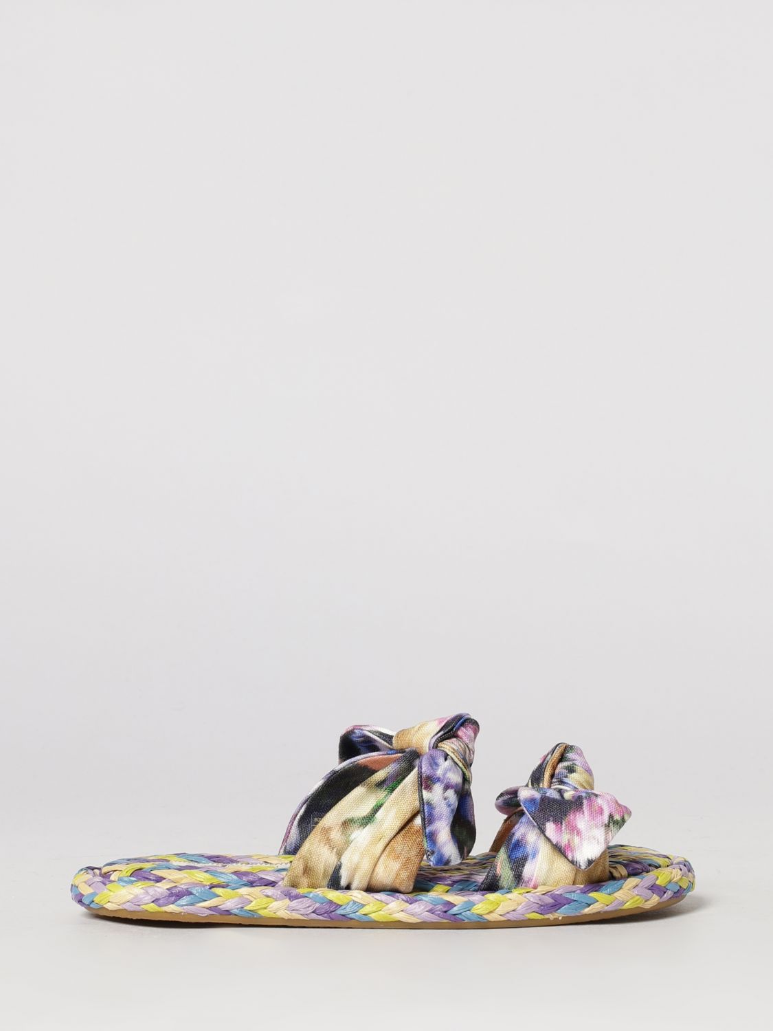 Zimmermann ZIMMERMANN Canvas And Woven Raffia Mules With Bows　ZIMMERMANN リボン付きキャンバス＆ウーブンラフィアミュール