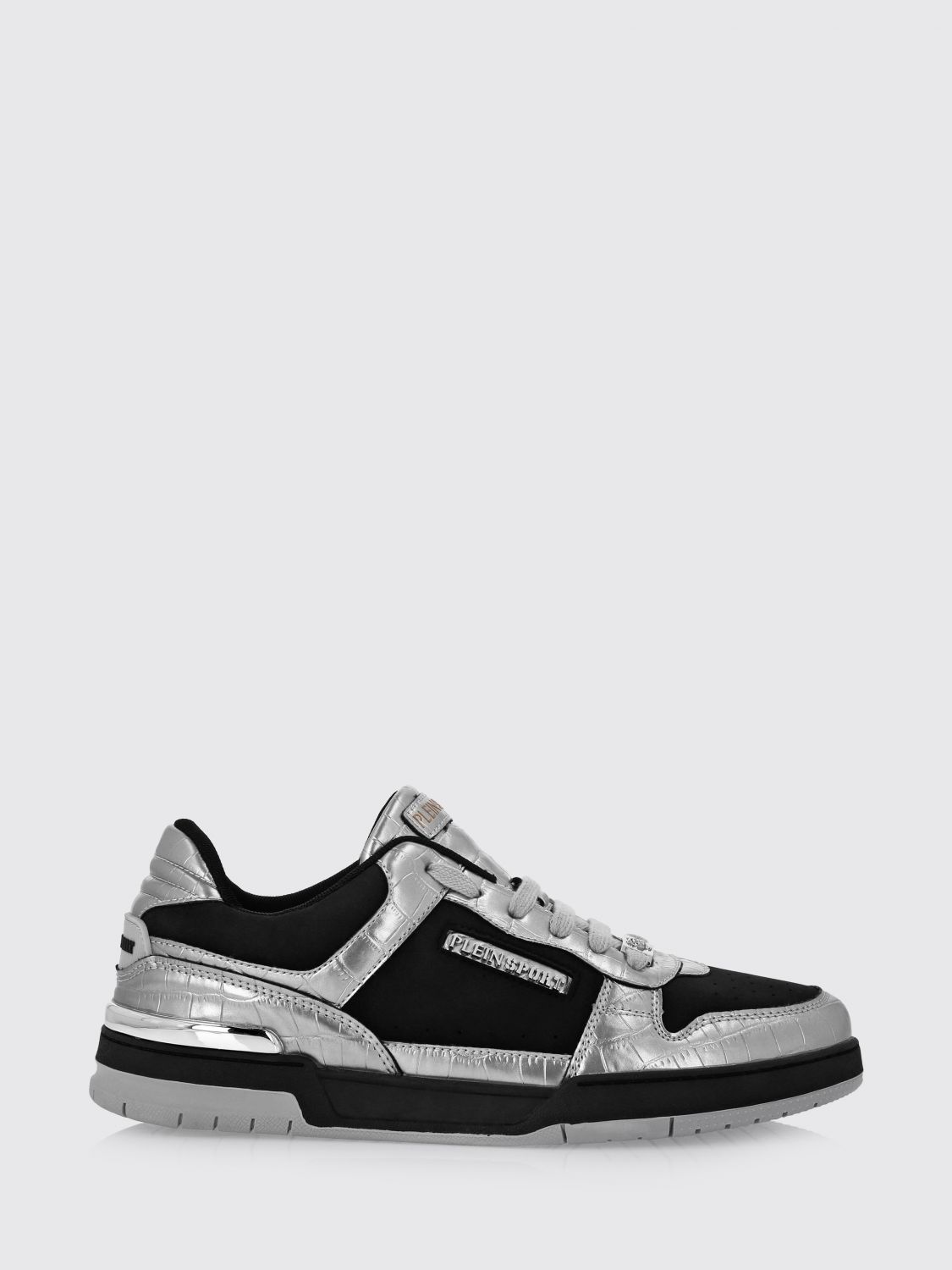Plein Sport Suede And Crocodile Print Leather Sneakers