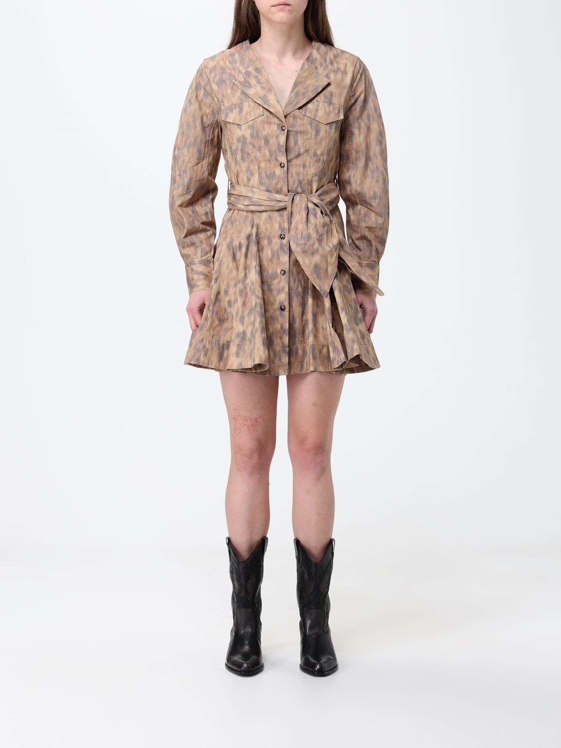 GANNI Animal Print Stretch Cotton Chemisier Dress　GANNI アニマルプリント ストレッチコットン ブラウスドレス GANNI