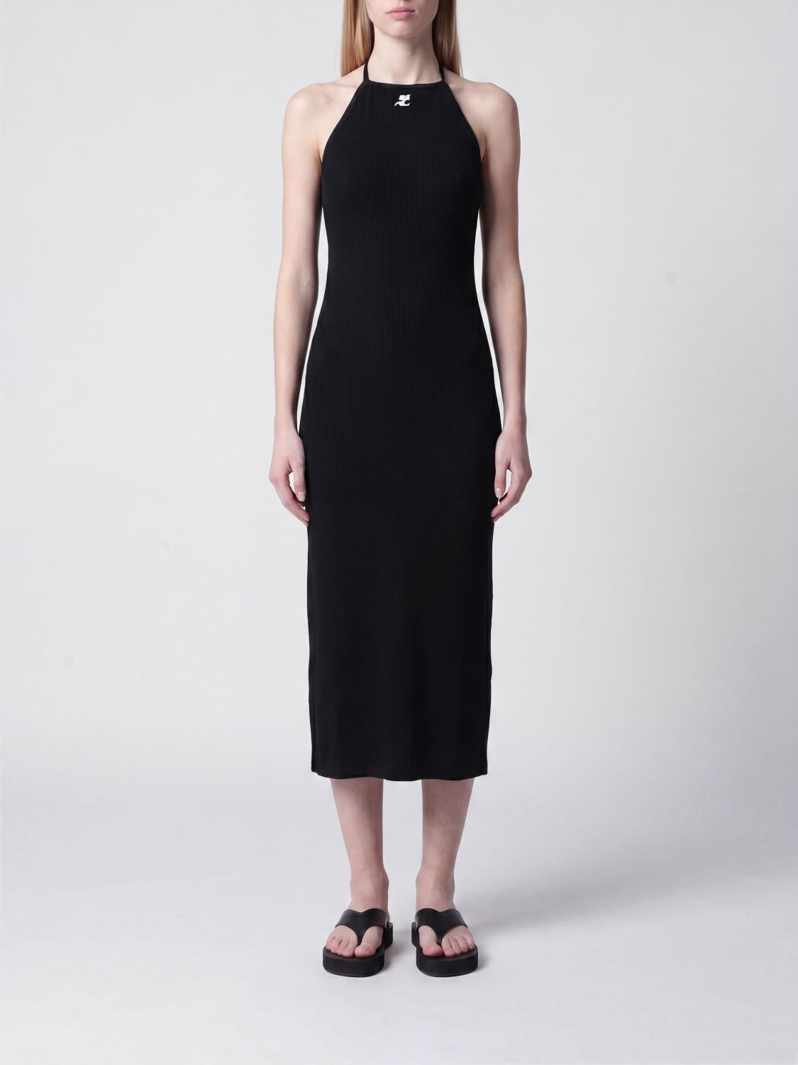 COURRÈGES Abito midi in jersey con logo