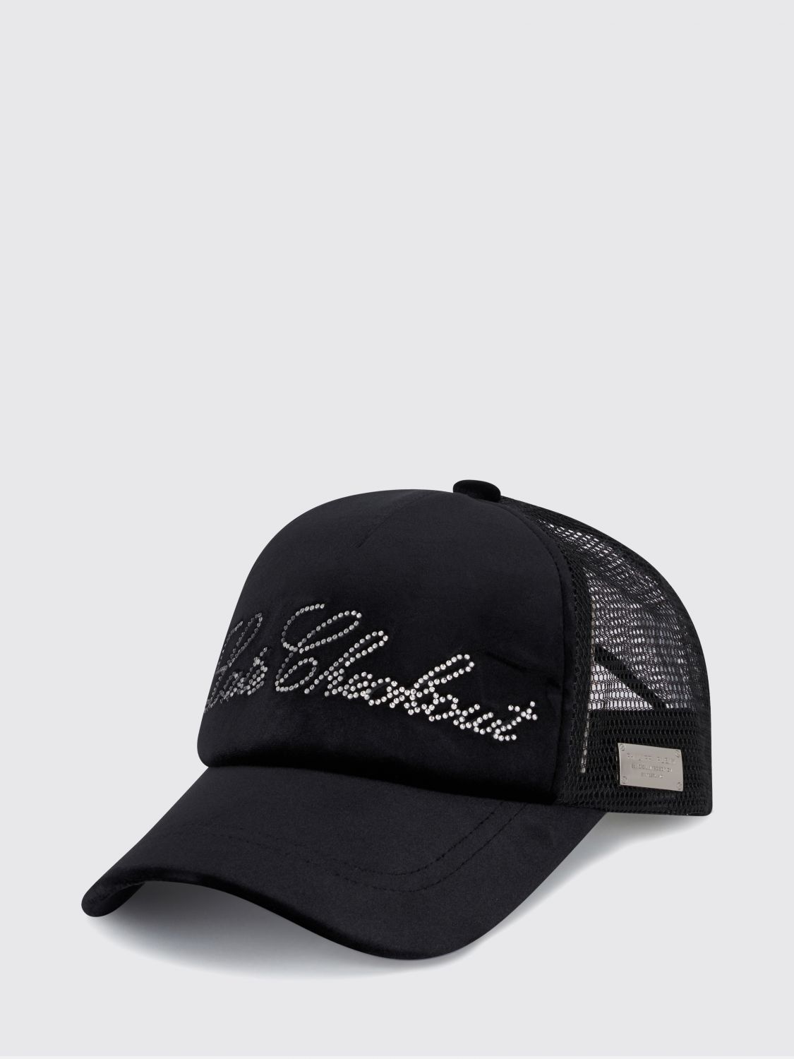 PHILIPP PLEIN Satin and nylon mesh hat with rhinestones
