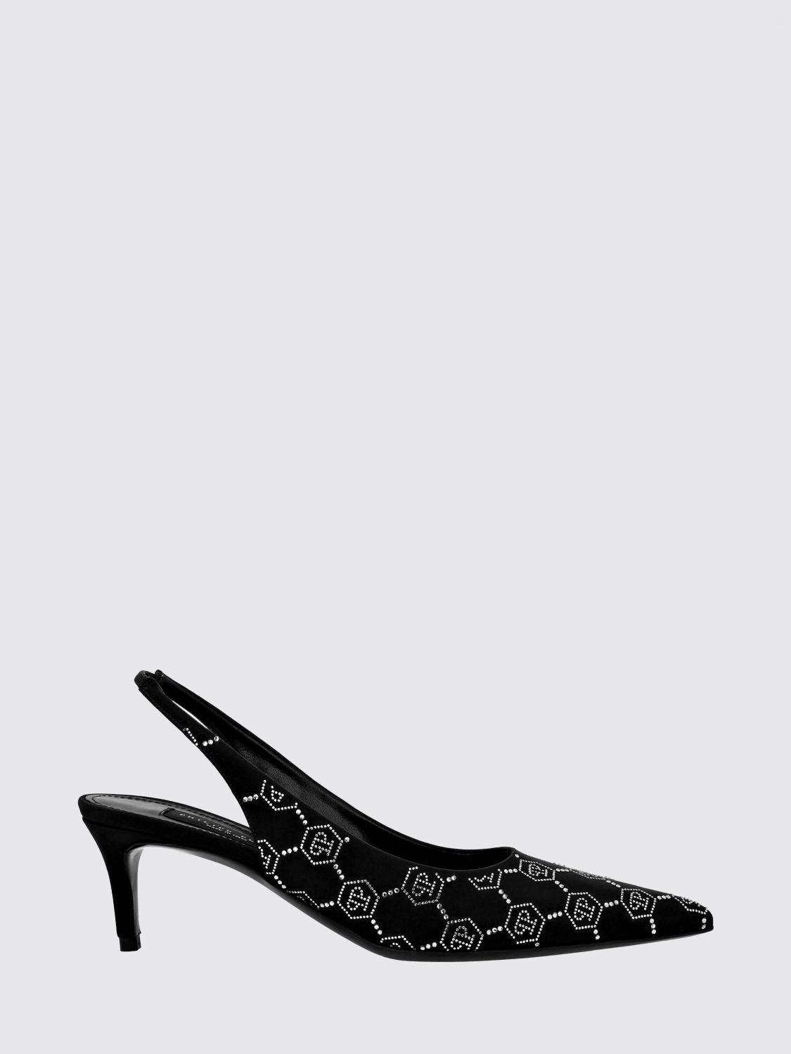PHILIPP PLEIN Slingback in raso con Hexagon di strass