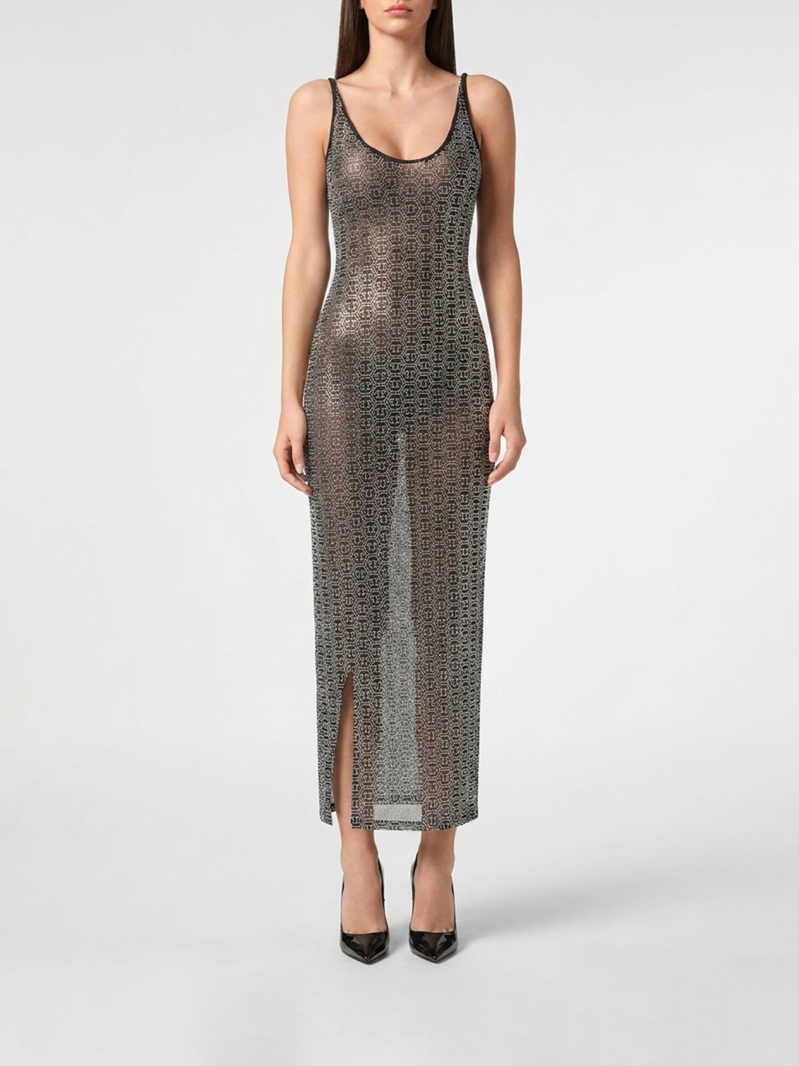 PHILIPP PLEIN Abito midi in jersey con monogram