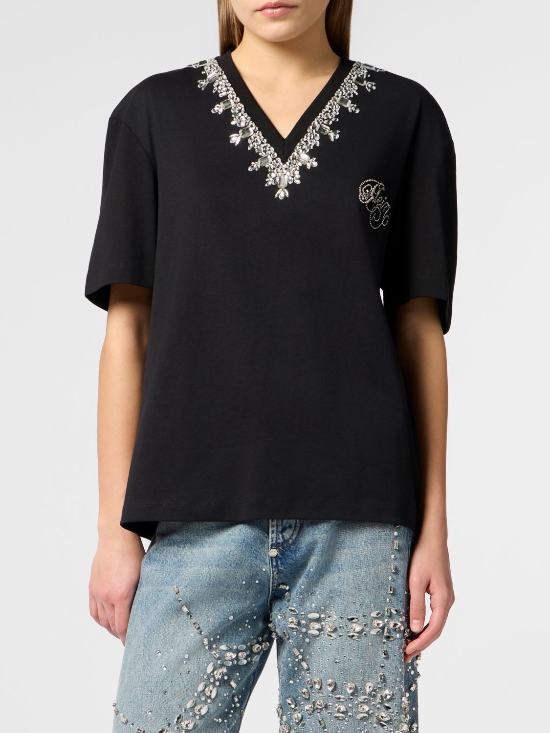 PHILIPP PLEIN T-shirt in cotone con strass
