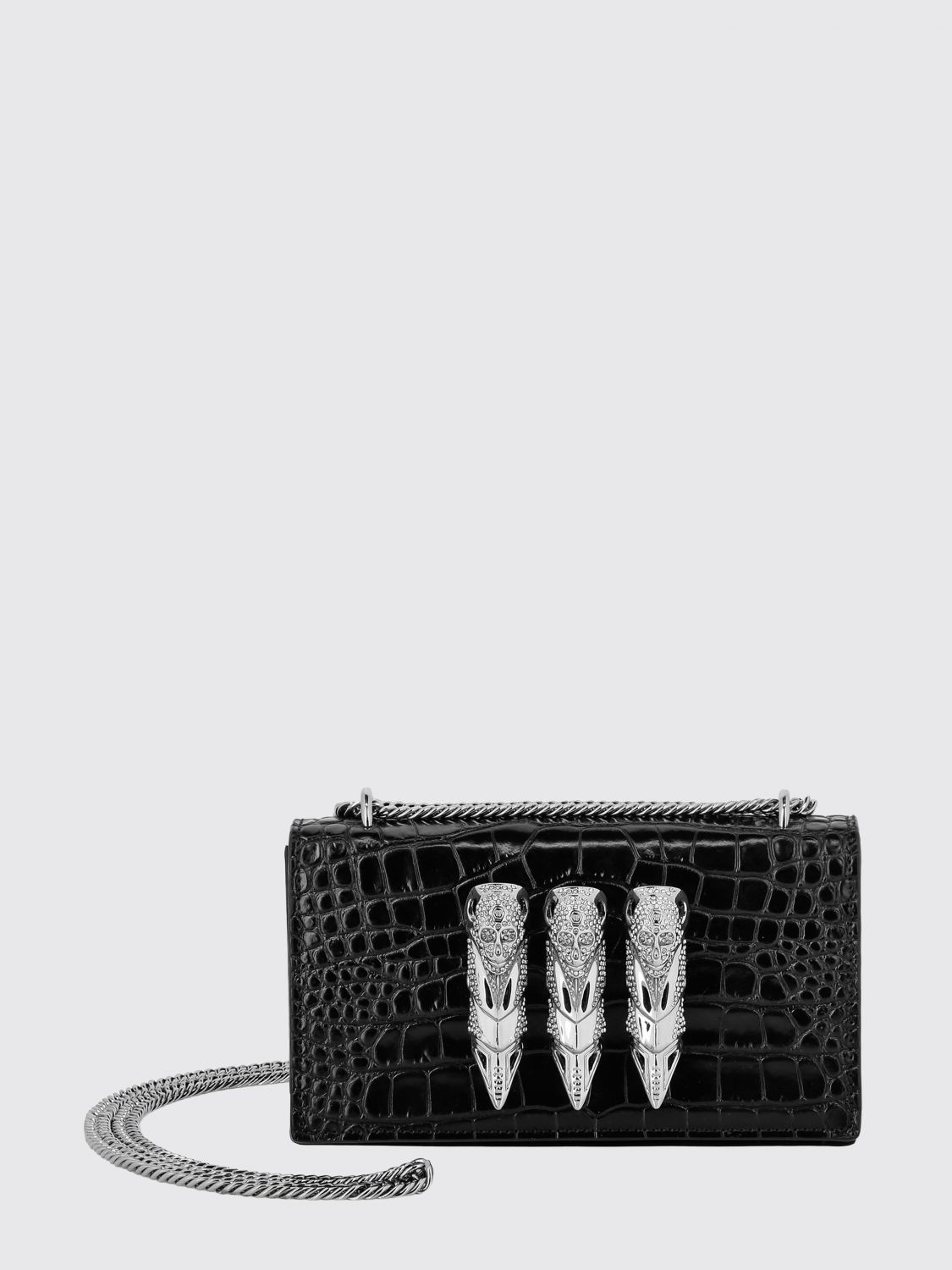 PHILIPP PLEIN Clutch in pelle stampa cocco con anelliera di strass
