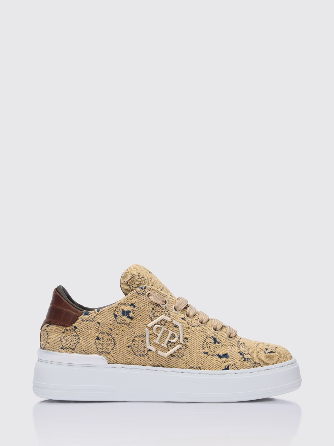 PHILIPP PLEIN Sneakers in denim candeggiato con Hexagon jacquard