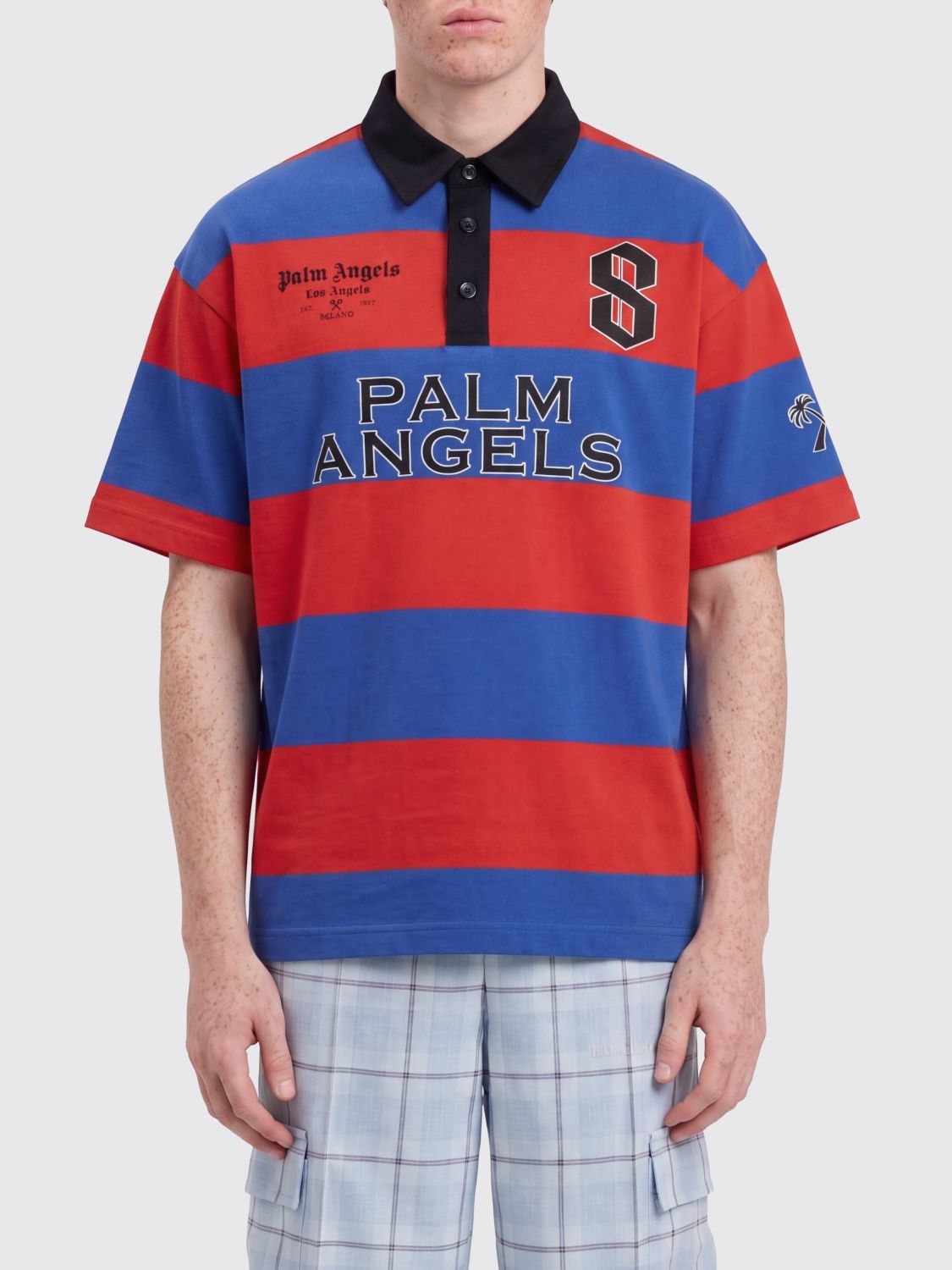 PALM ANGELS Striped Cotton Polo Shirt with Logo　PALM ANGELS ロゴ入りストライプコットンポロシャツ PALM