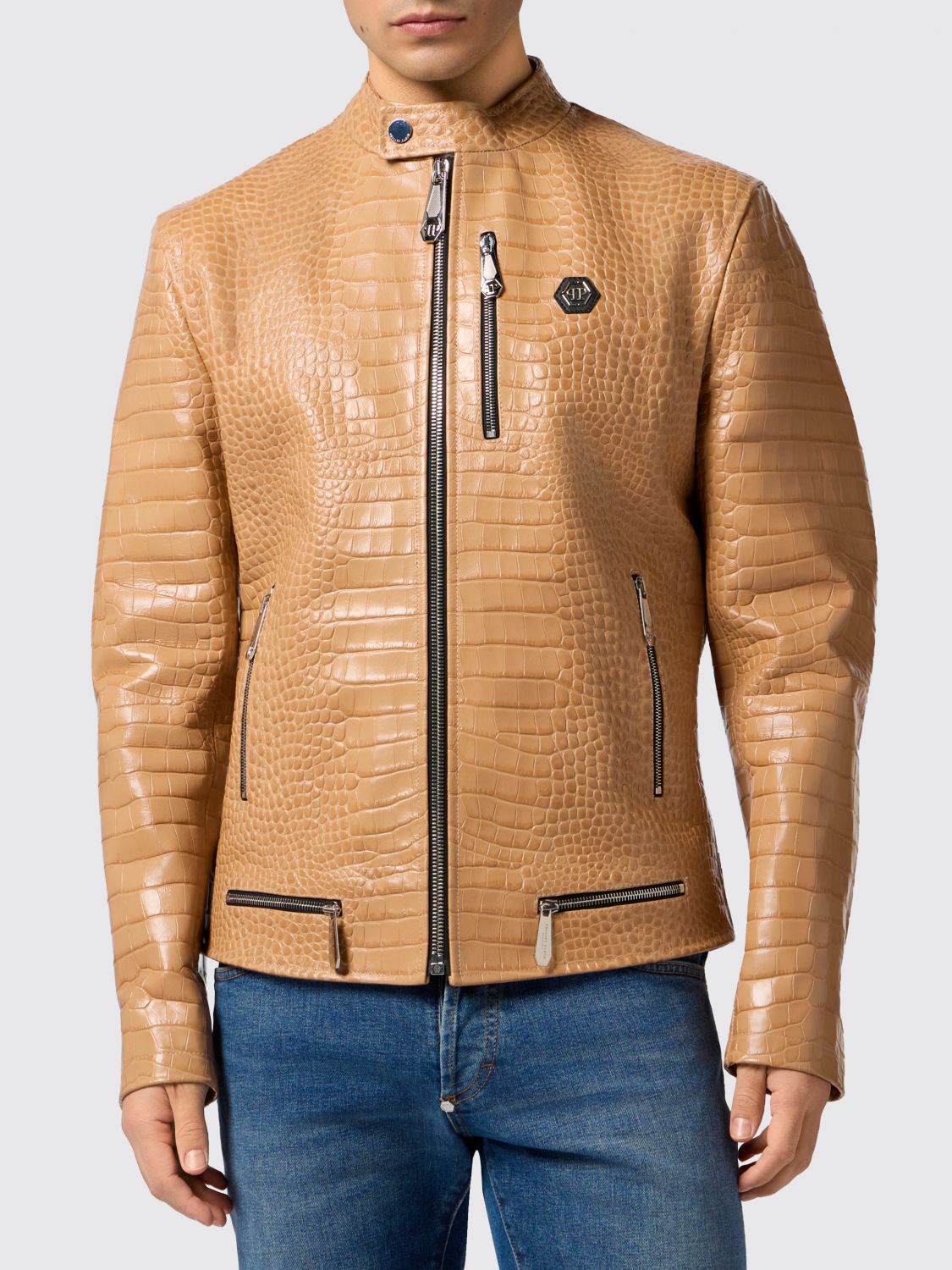 PHILIPP PLEIN Bikerjacke aus Krokoprint-Leder