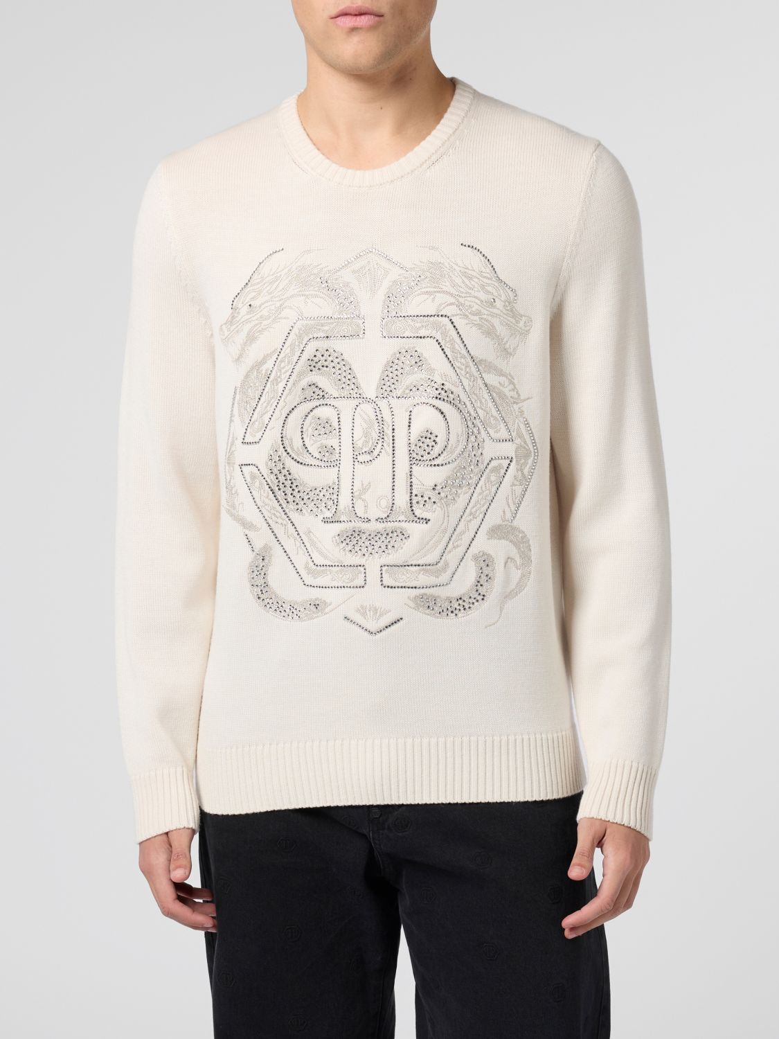 PHILIPP PLEIN Maglia in lana merino PP con strass
