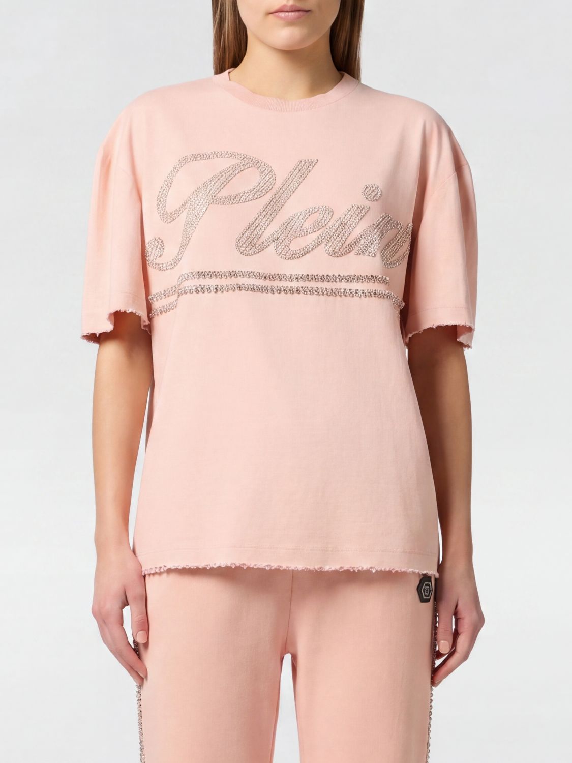 PHILIPP PLEIN T-shirt in cotone con strass ricamati