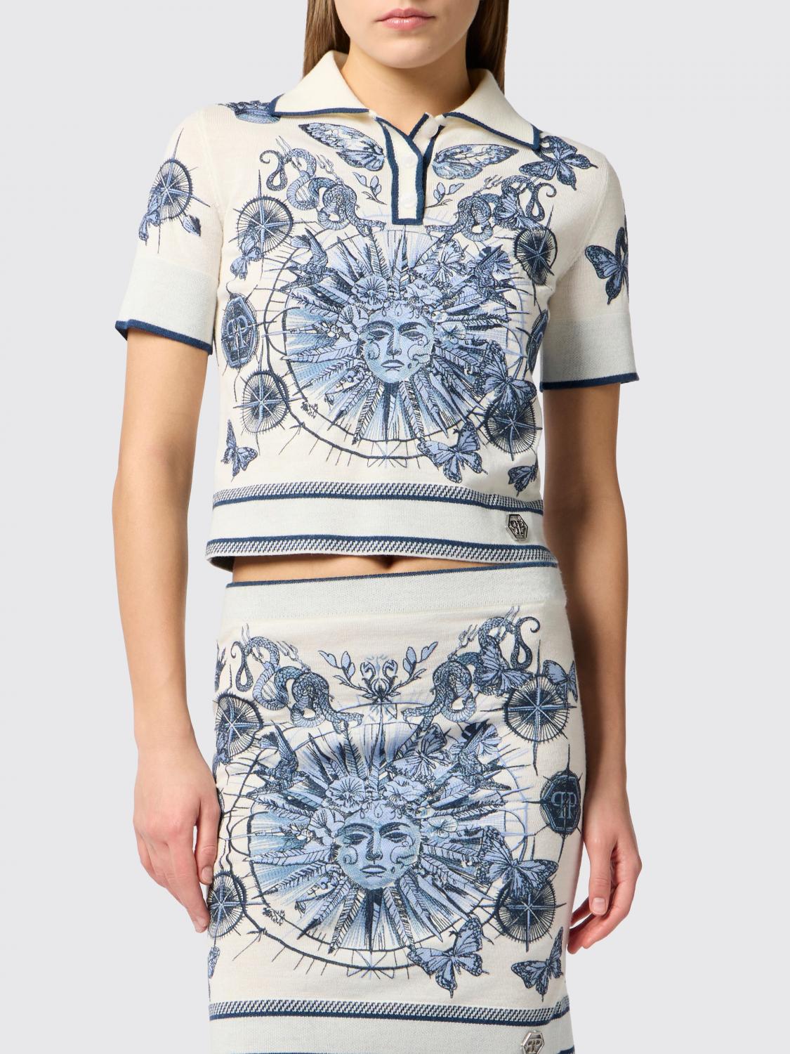 PHILIPP PLEIN Polo in misto lana con motivo jacquard