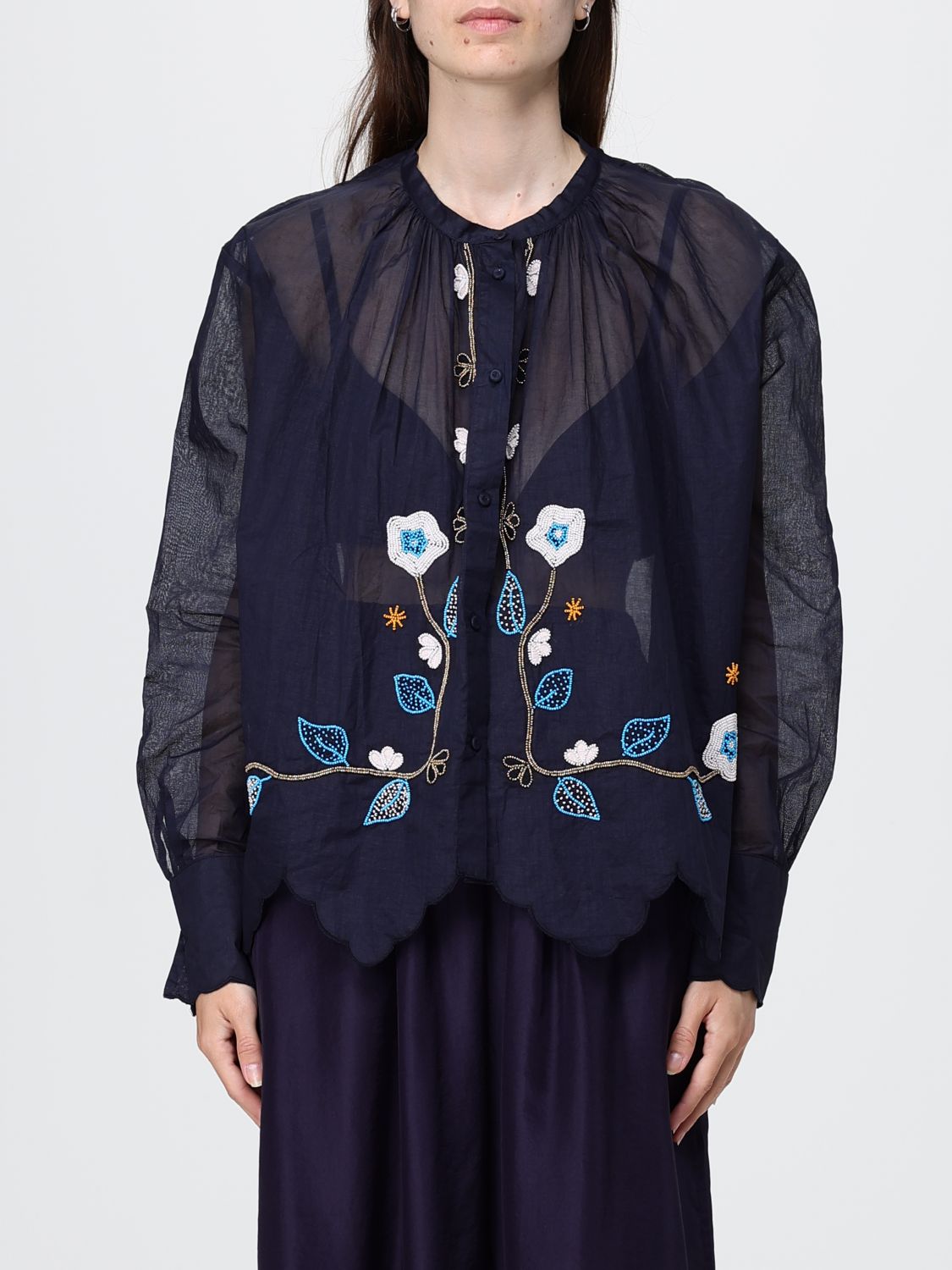 FORTE FORTE Camicia in popeline di cotone con perline
