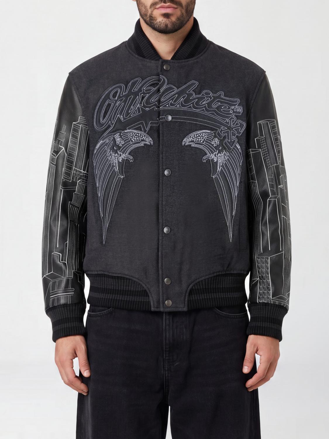 Off-White Bomber varsity in cotone e pelle
