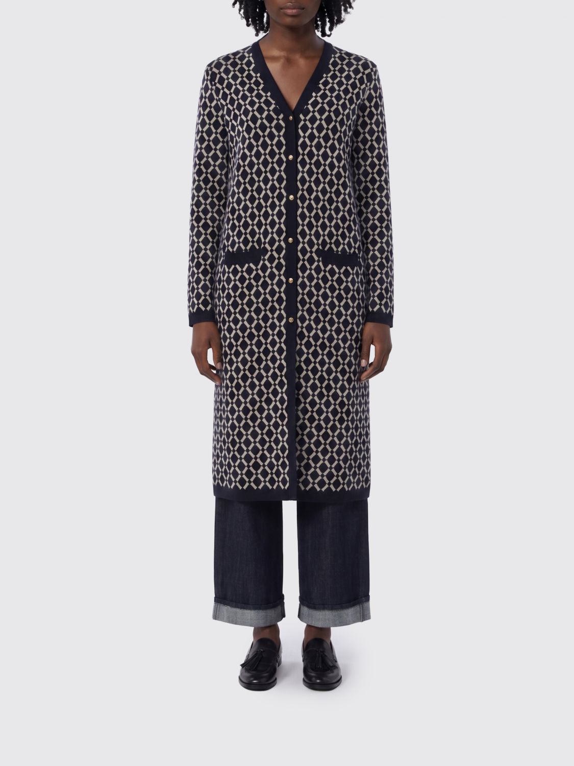 's Max Mara Rhombus Wool Cardigan In Black