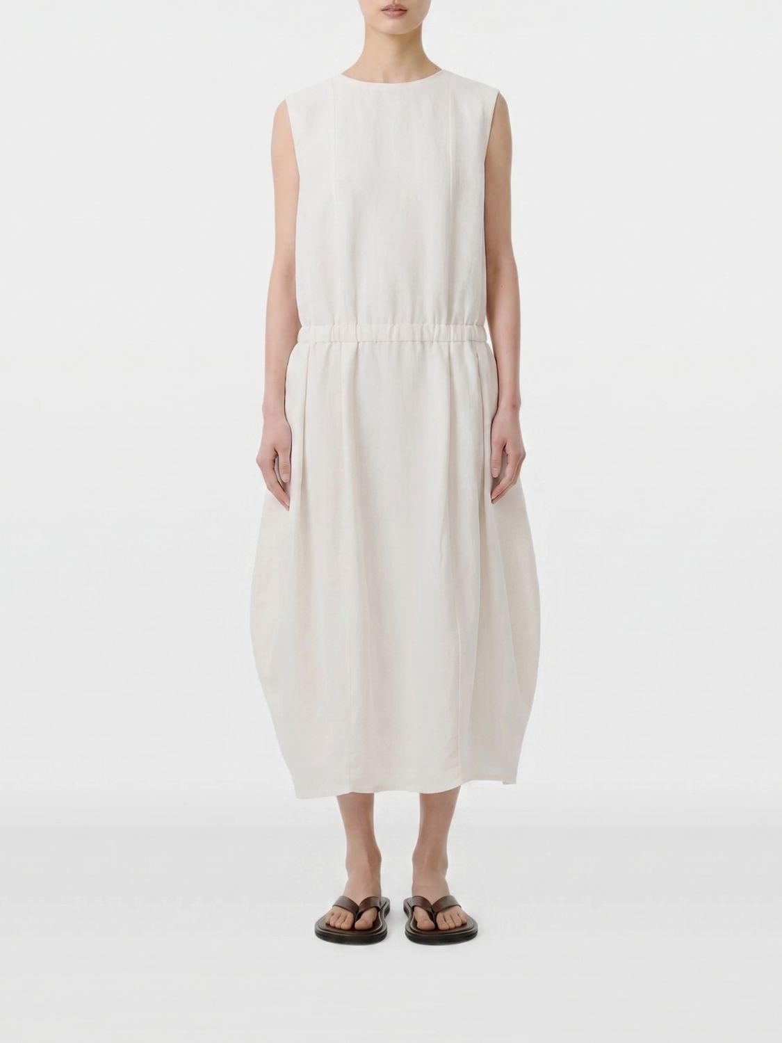 Studio Nicholson Linen Blend Midi Dress In White