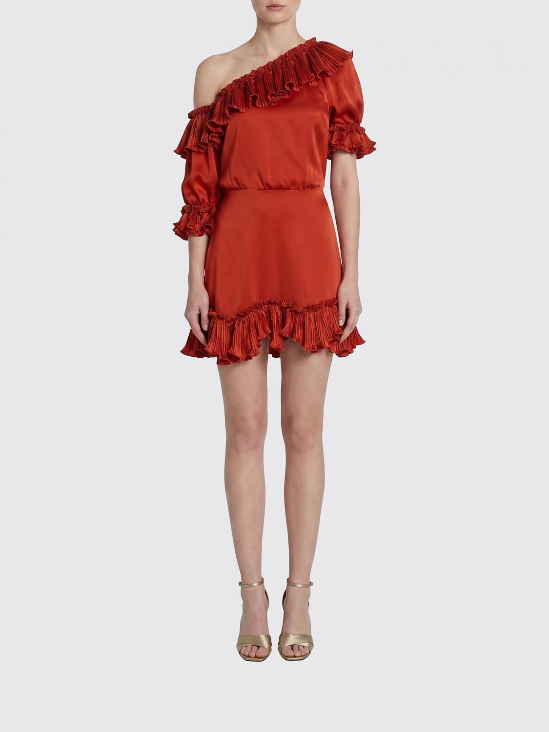SAINT LAURENT Abito monospalla in seta con rouches