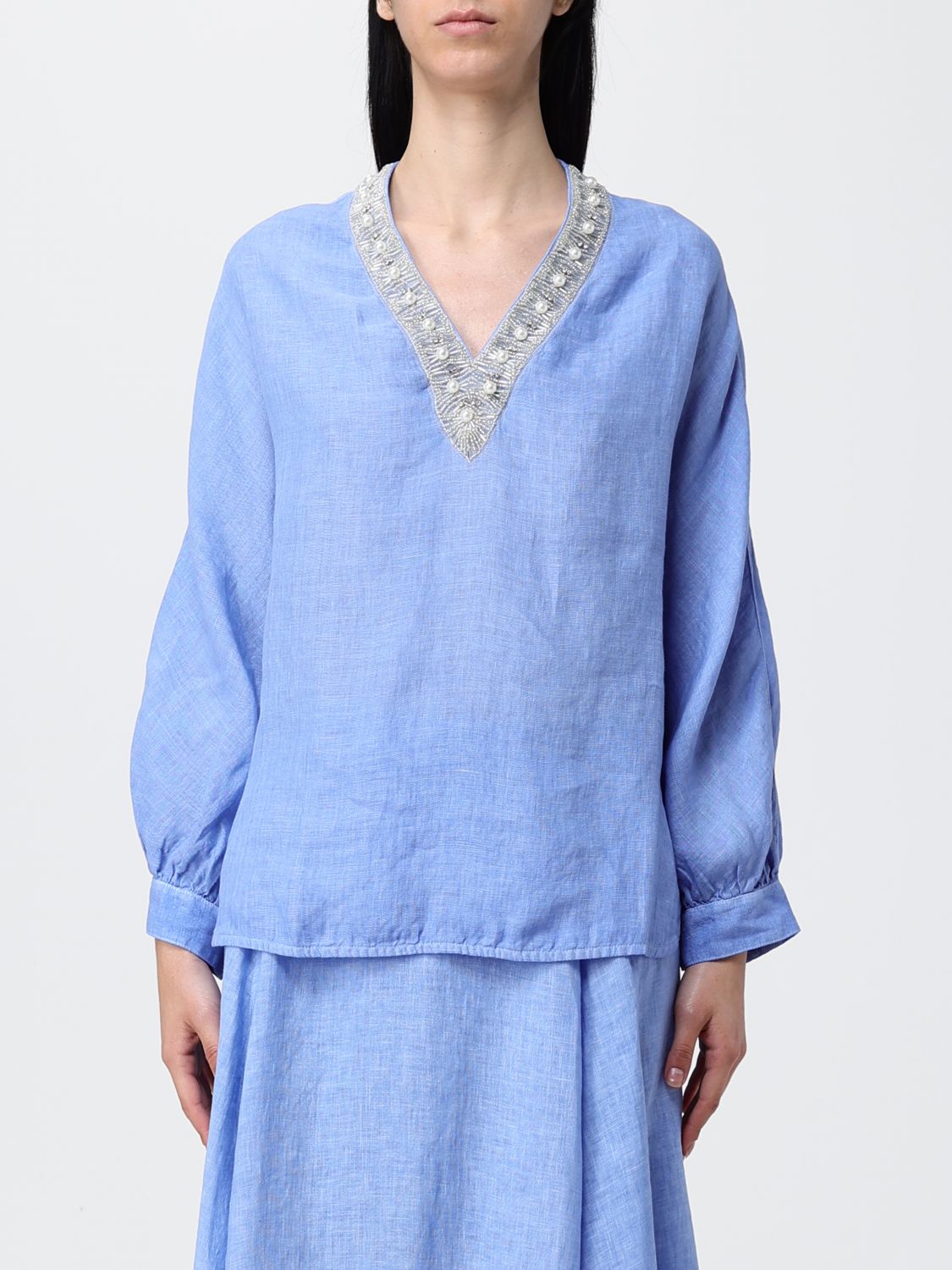 120% Lino Linen Blouse with Beads