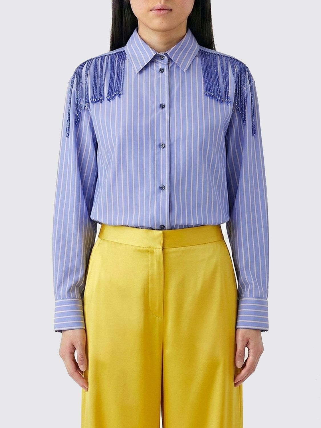 THE ANDAMANE Camicia in cotone a righe con frange