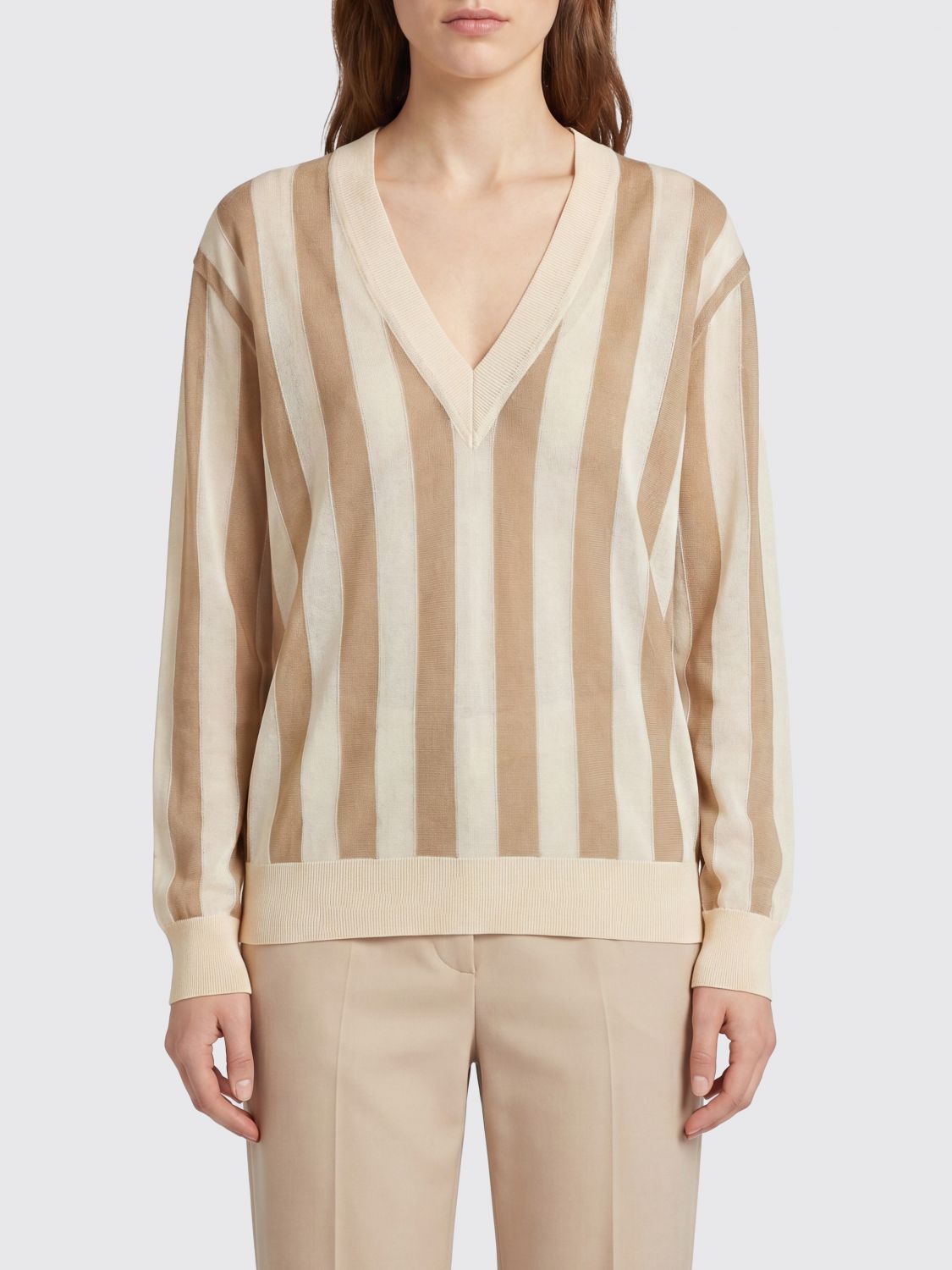 FENDI Maglia in seta e cotone a righe