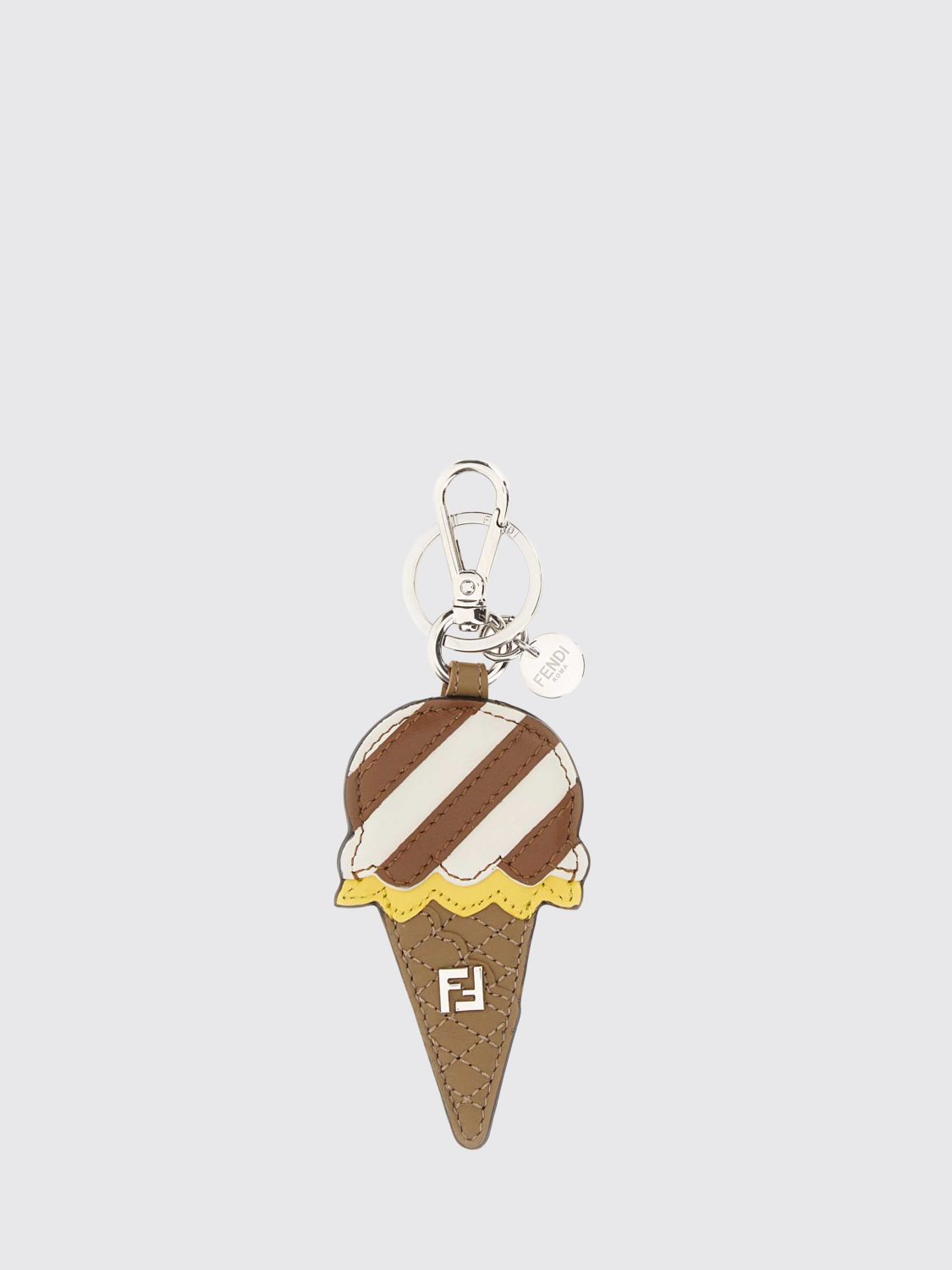 Fendi Leather And Coated Cotton Keychain In Brown