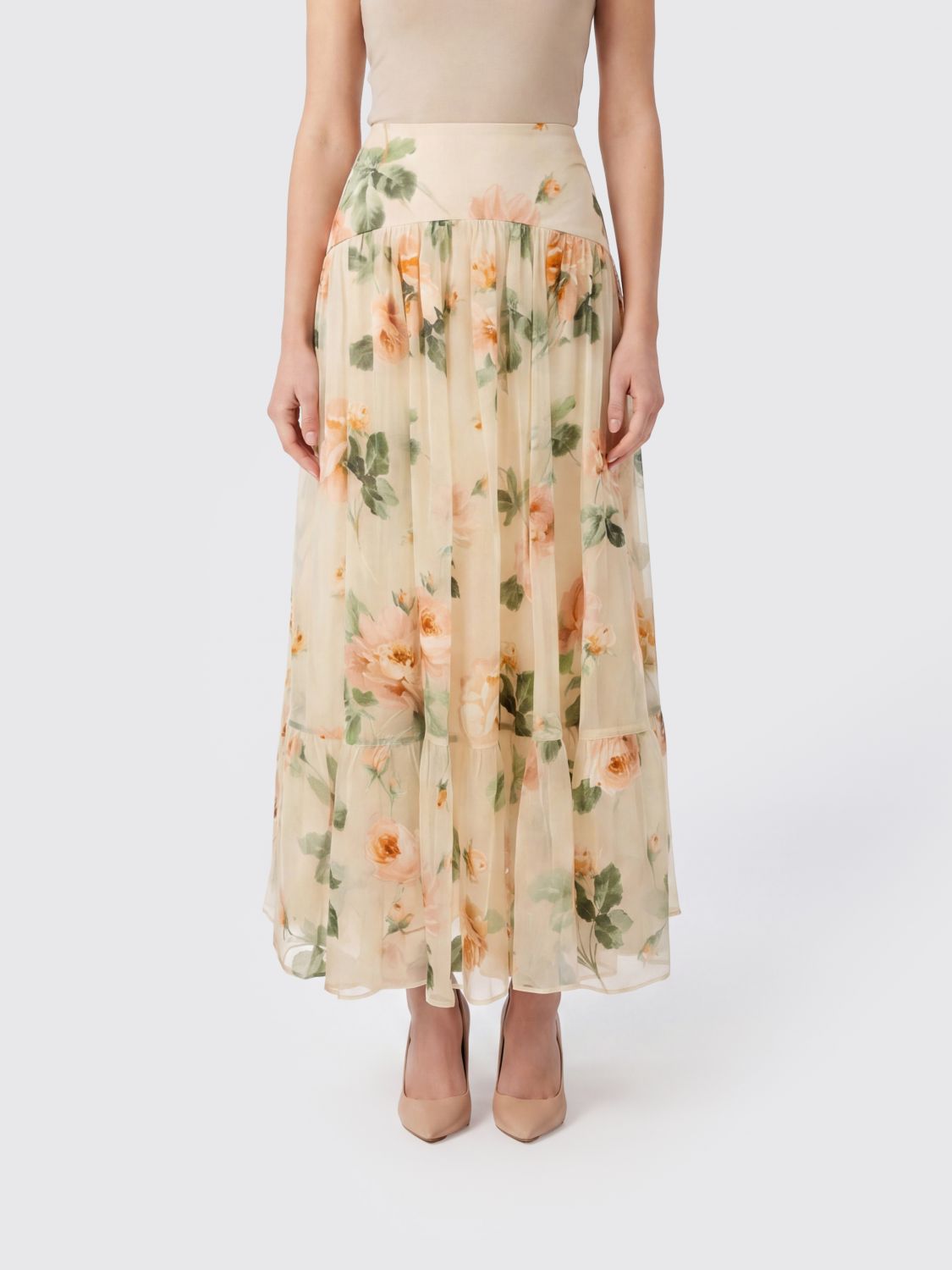ZIMMERMANN Gonna midi in misto viscosa con stampa floreale