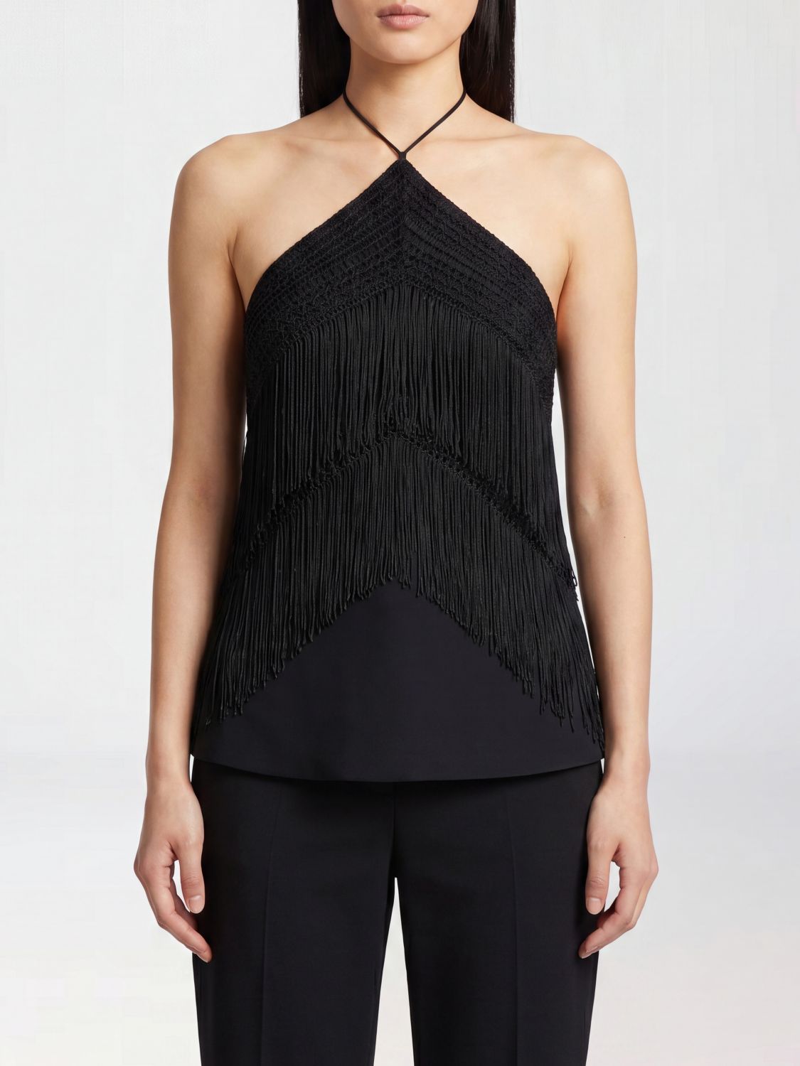 THE ANDAMANE Top in misto seta con frange
