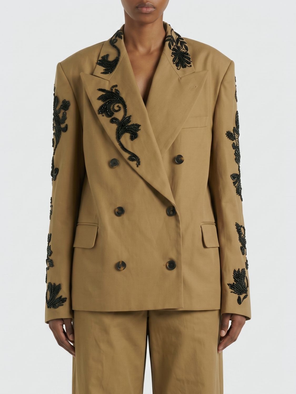 DRIES VAN NOTEN Blazer a doppiopetto in cotone ricamato