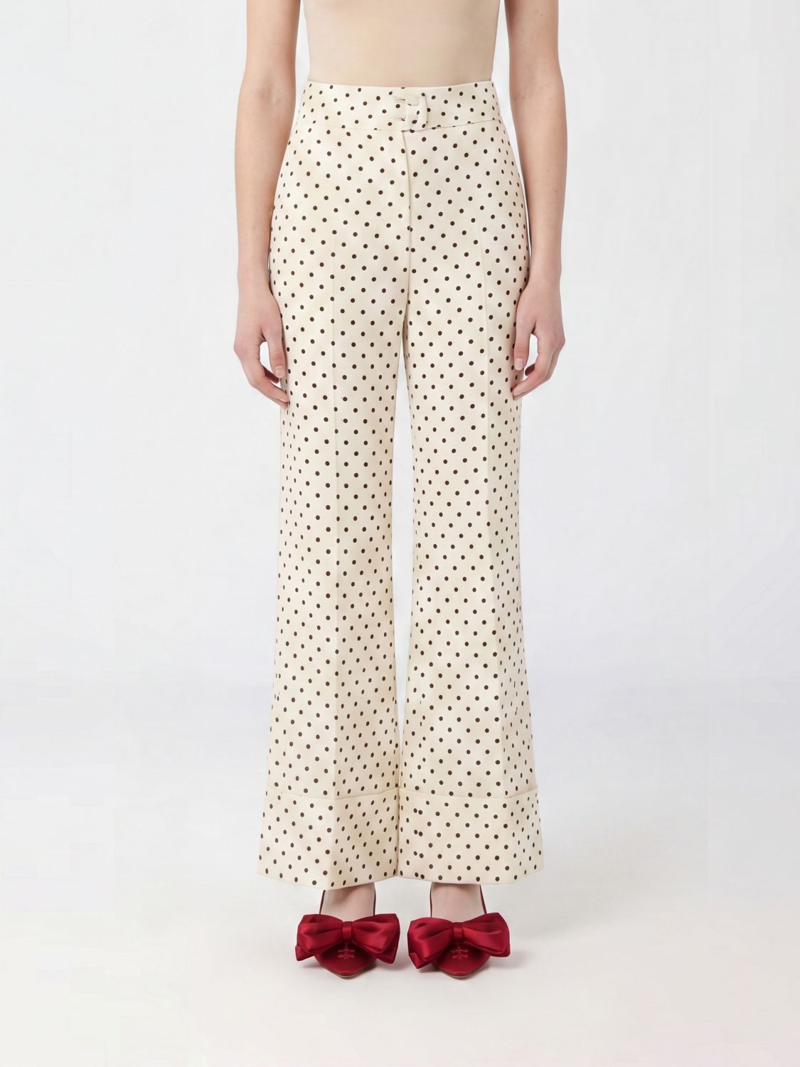 Valentino Pantaloni flared in raso a pois
