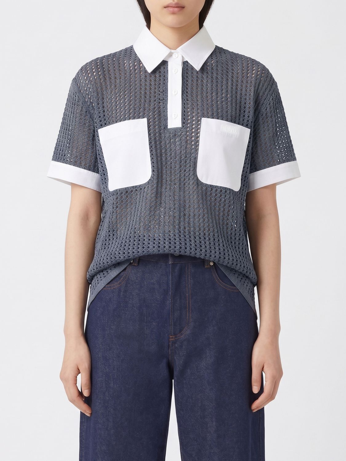 FENDI Polo in cotone all'uncinetto