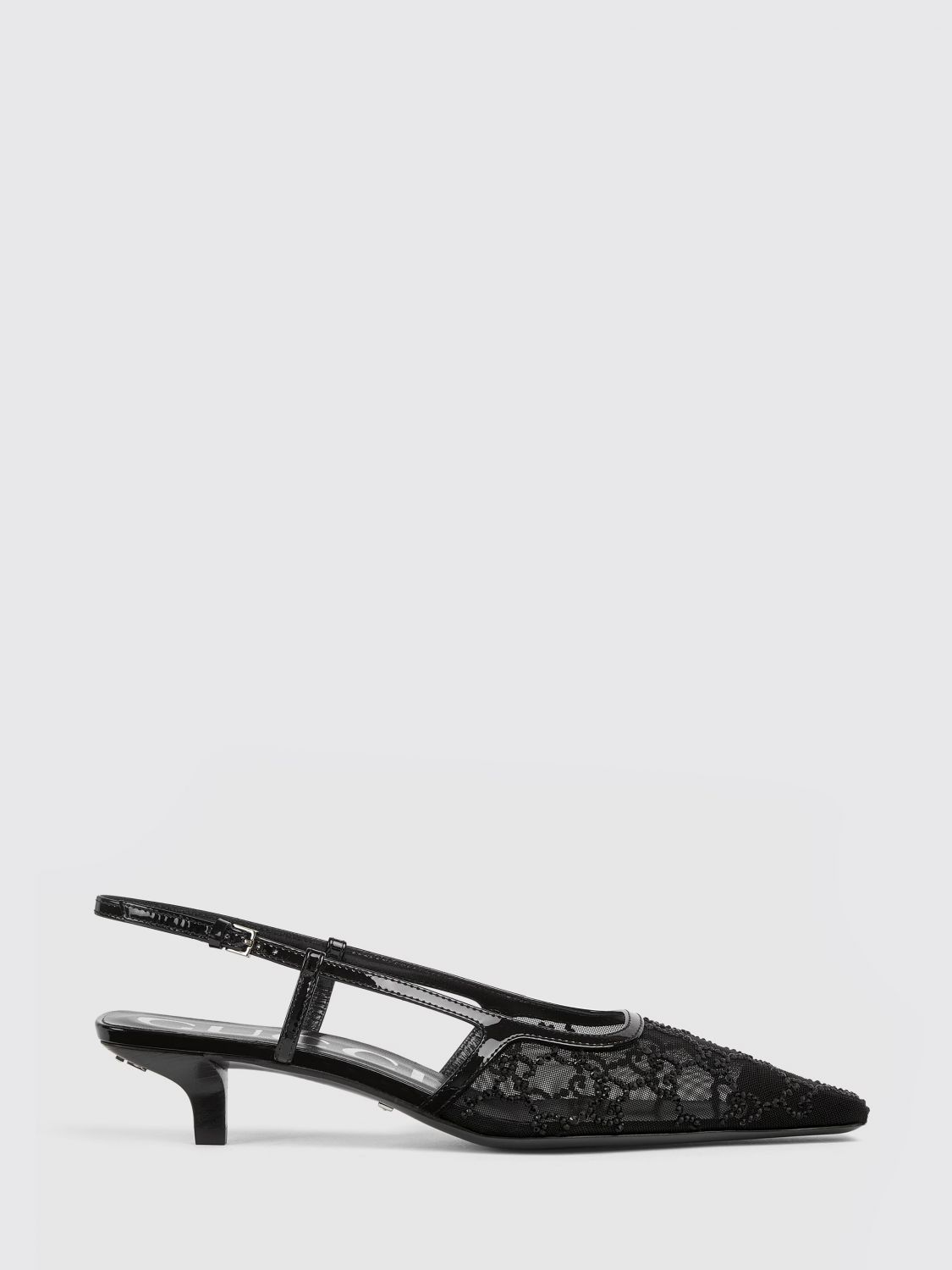 GUCCI Slingback in nylon a rete con monogram GG di strass