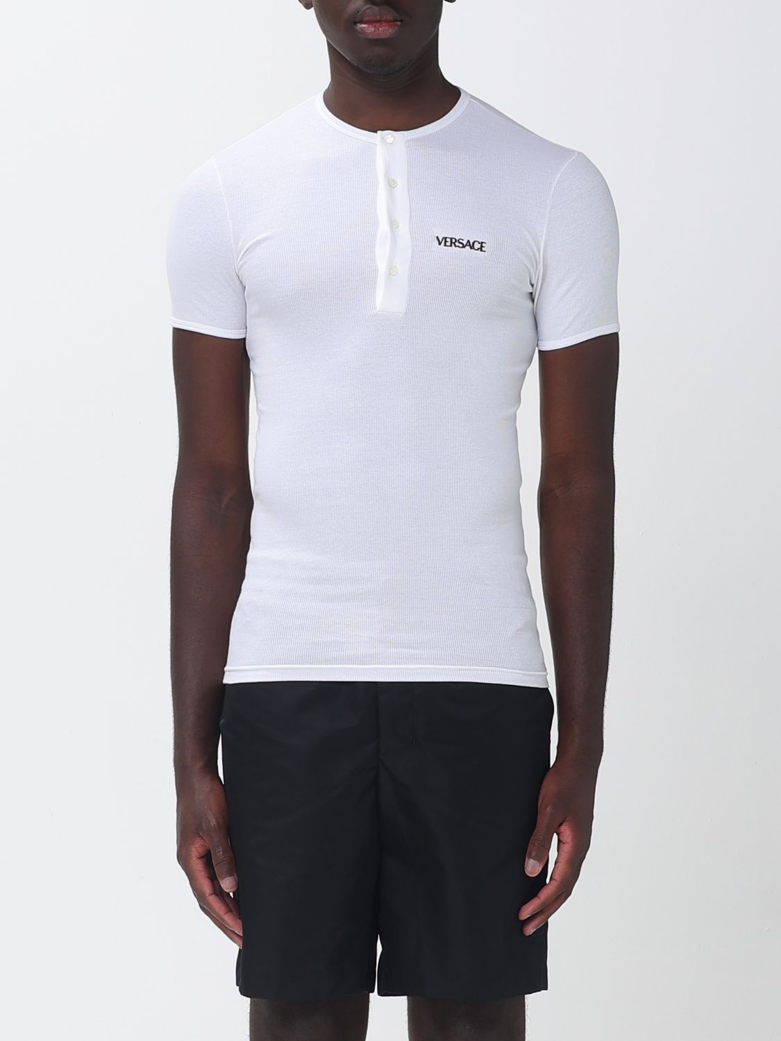 VERSACE Cotton T-Shirt With Embroidered Logo　VERSACE ロゴ刺繍入りコットン T シャツ VERSACE