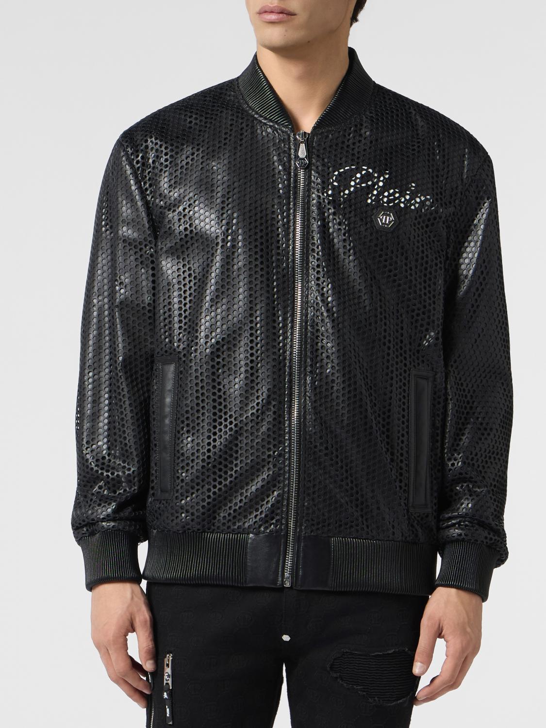PHILIPP PLEIN Bomber traforato in pelle con logo