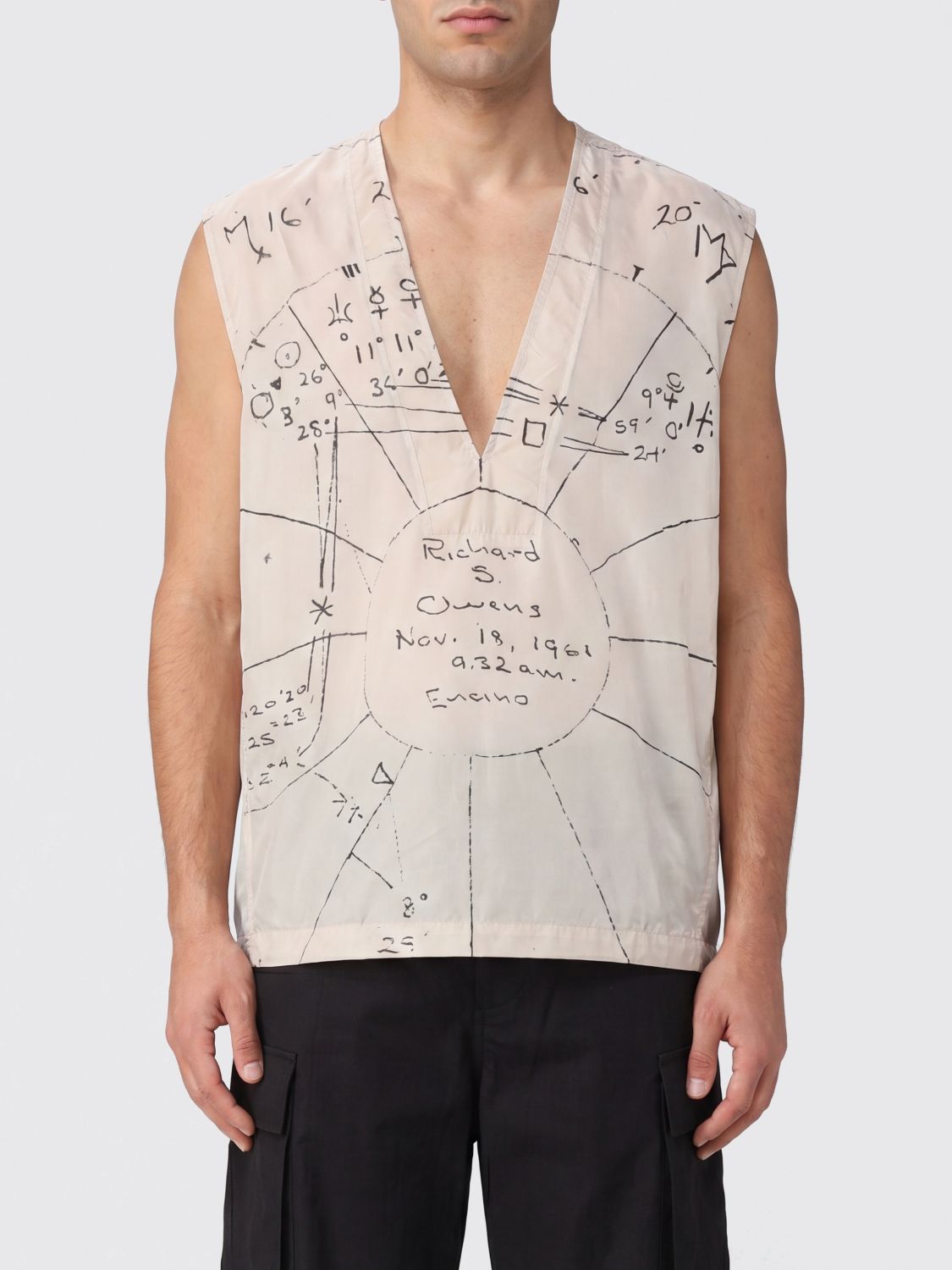 RICK OWENS Canotta in misto viscosa con scollo a V profondo e stampa logo