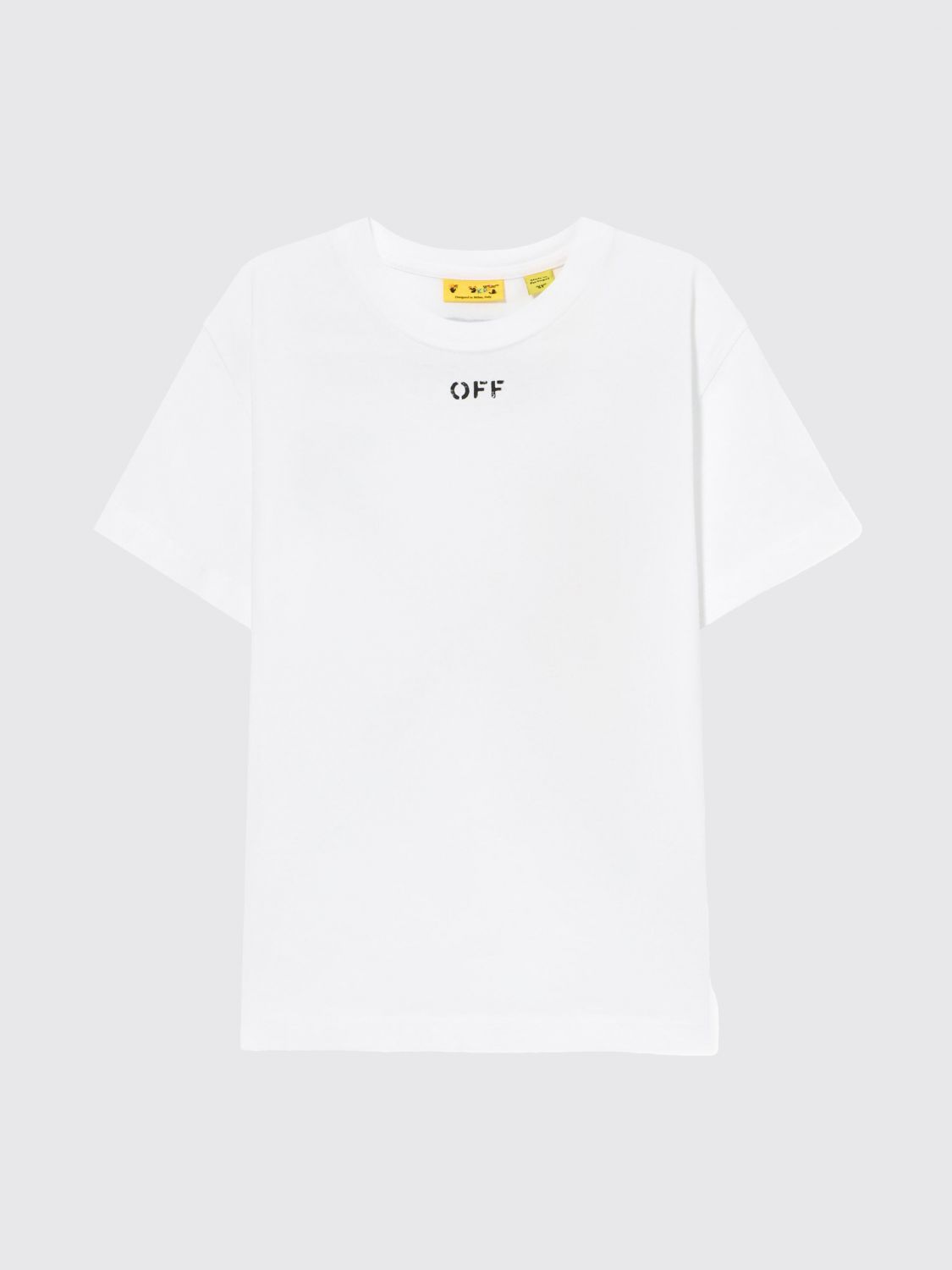 Off-White Boy's Cotton T-shirt with Arrow Logo and Dropped Shoulders　オフホワイト ボーイズ コットン T シャツ、矢印ロゴ、ドロップショルダー Off-White