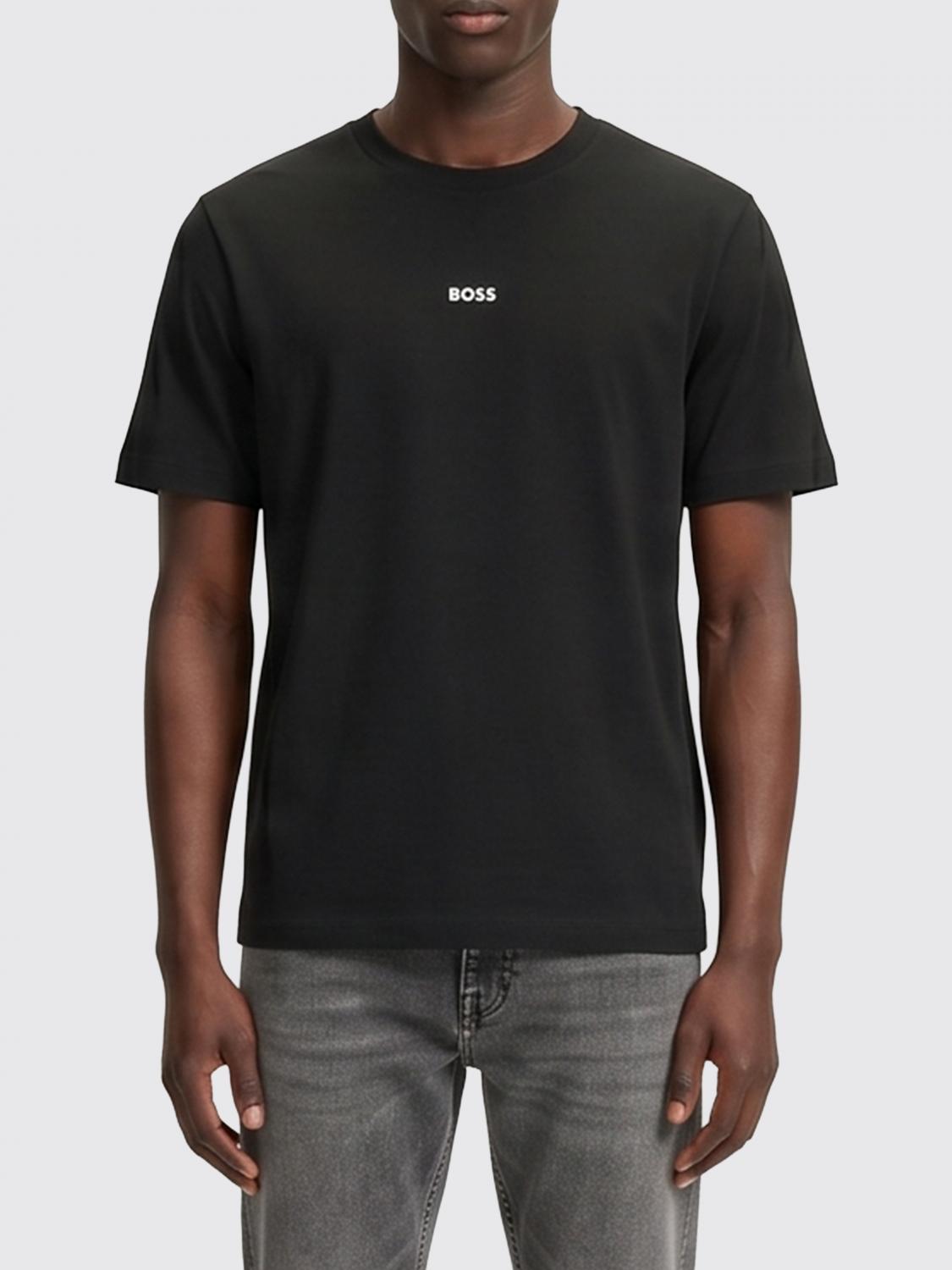 BOSS T-Shirt aus Stretch-Baumwolle mit Rundhals und Kontrastlogo